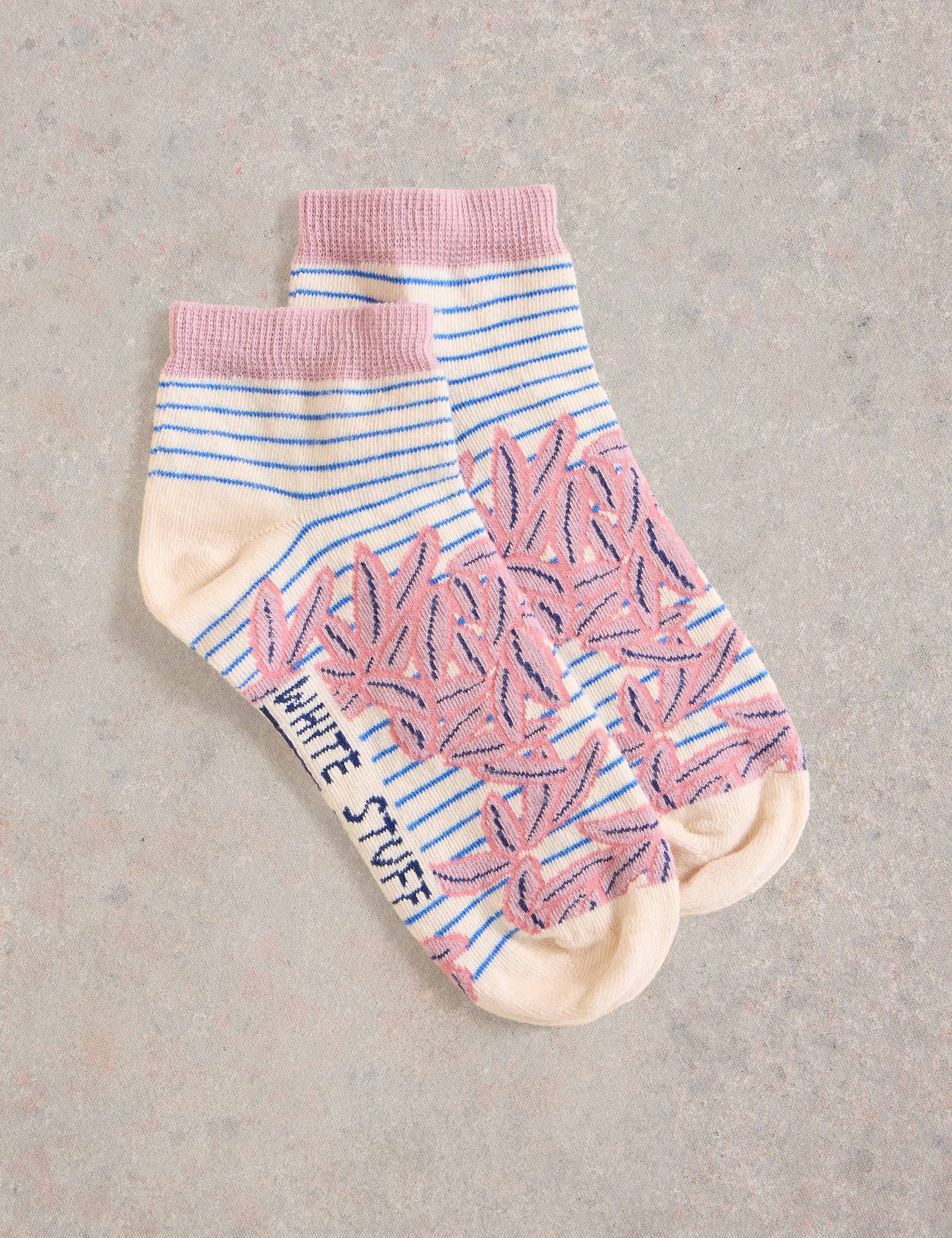 Cotton Rich Striped Leaf Trainer Socks