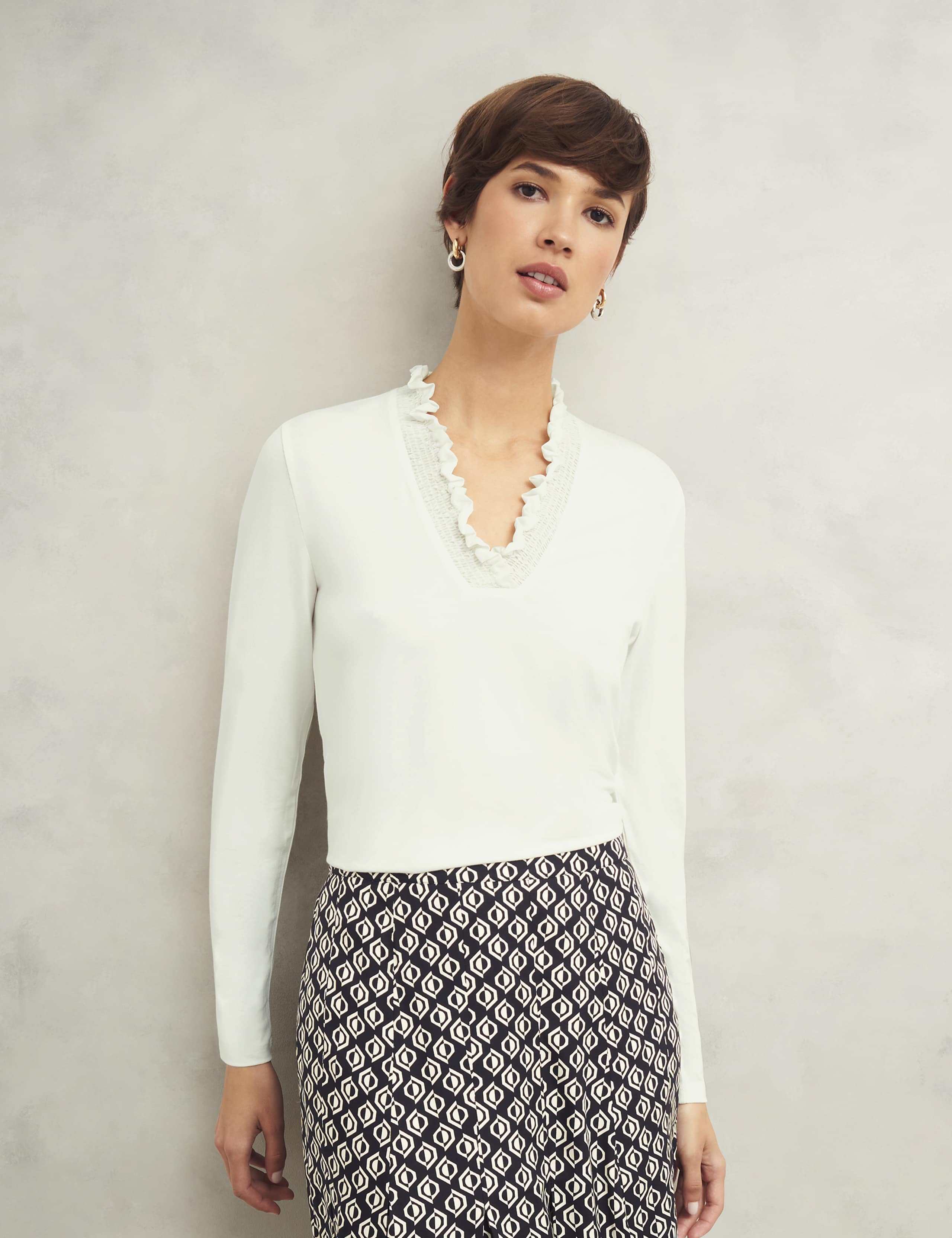 V-Neck Frill Detail Top