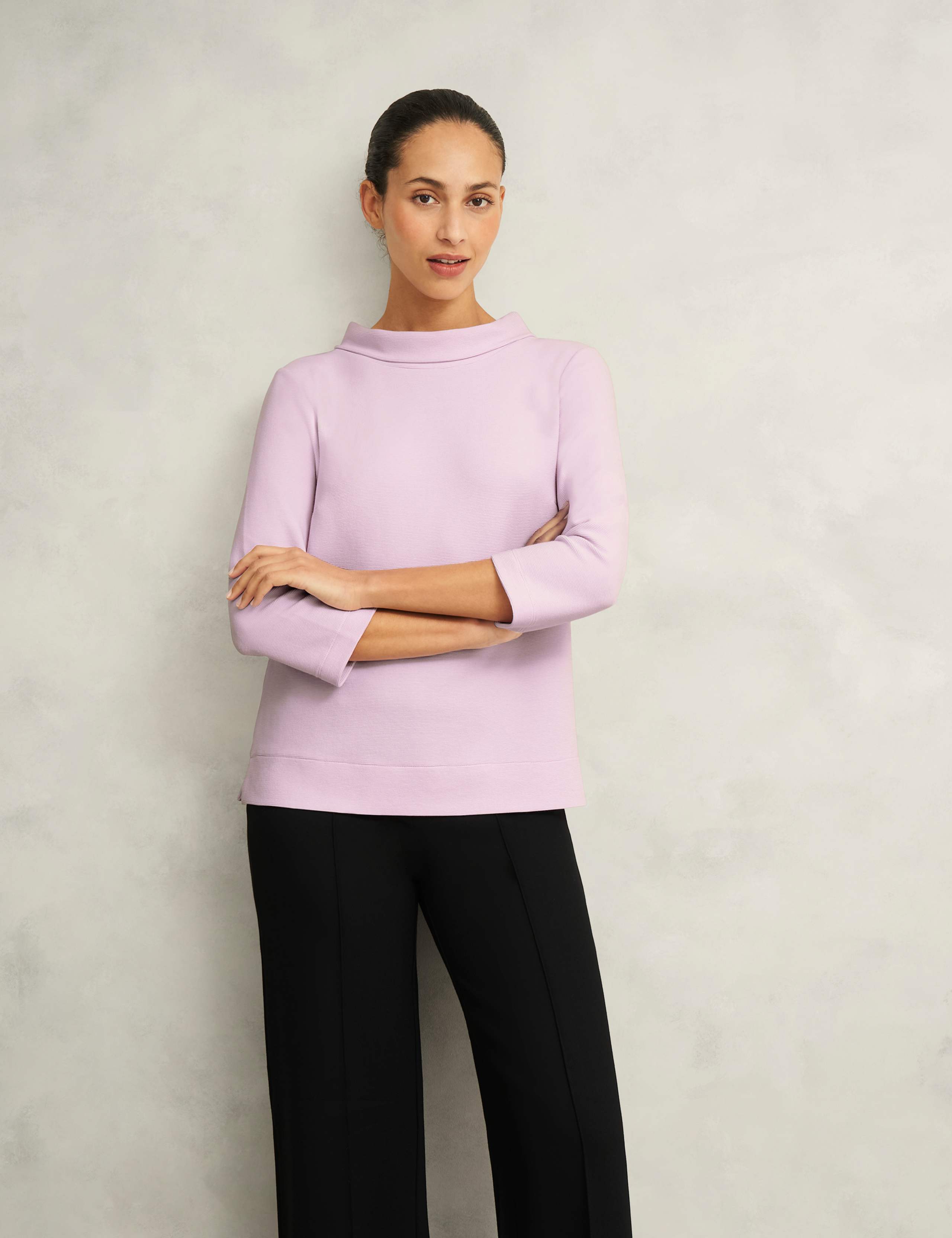 Cotton Blend Roll Neck Top