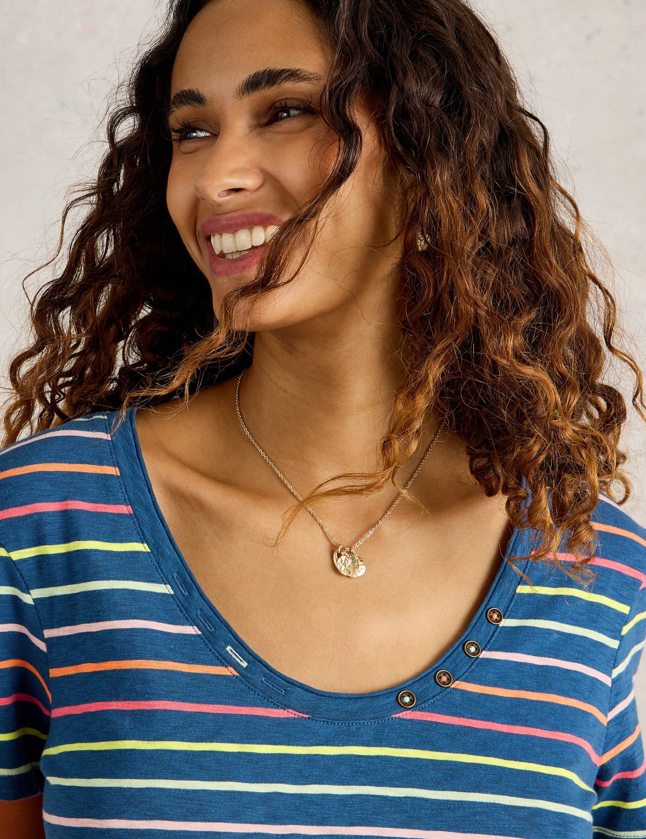 Pure Cotton Scoop Neck Button Detail T-Shirt