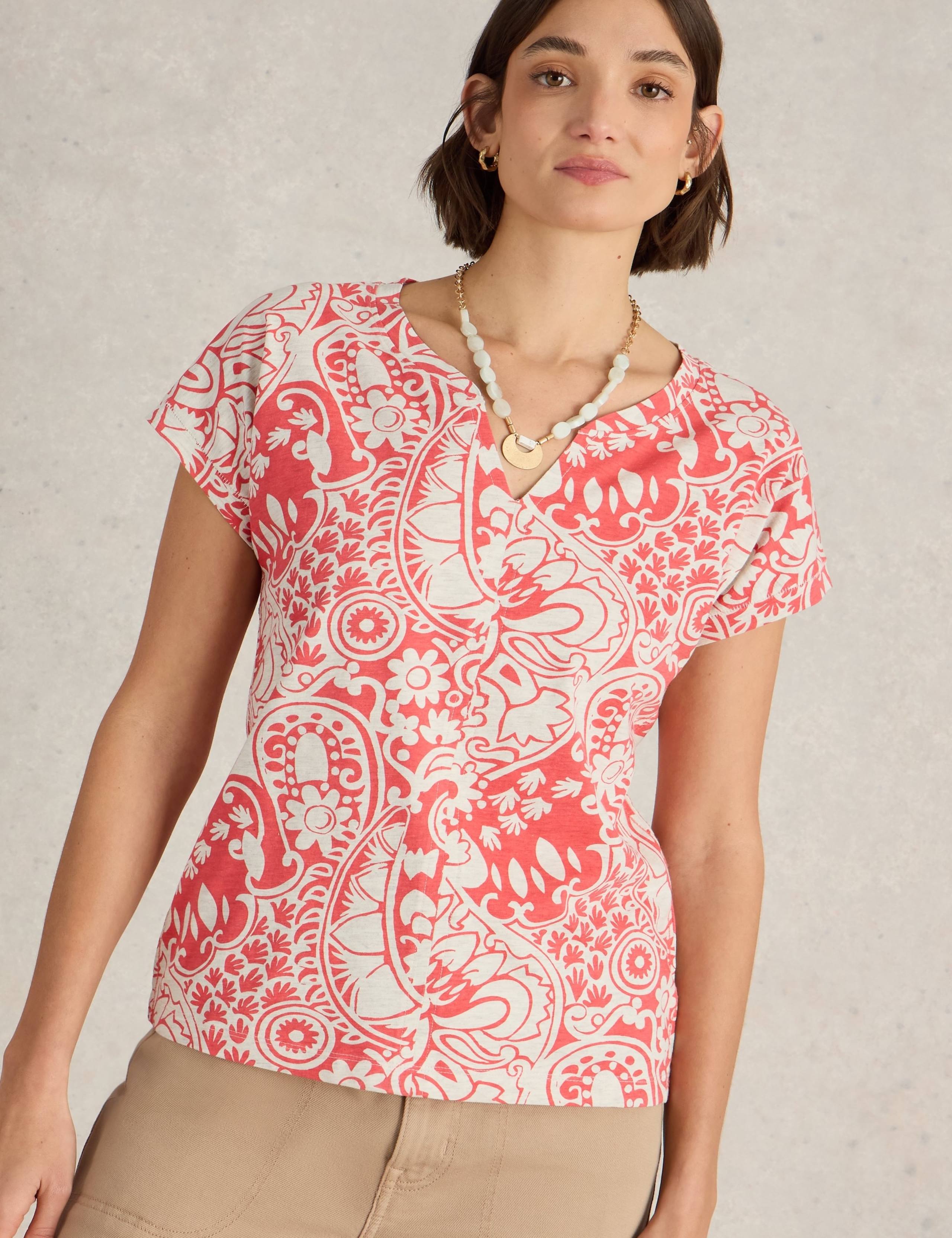 Pure Cotton Printed Notch Neck T-Shirt