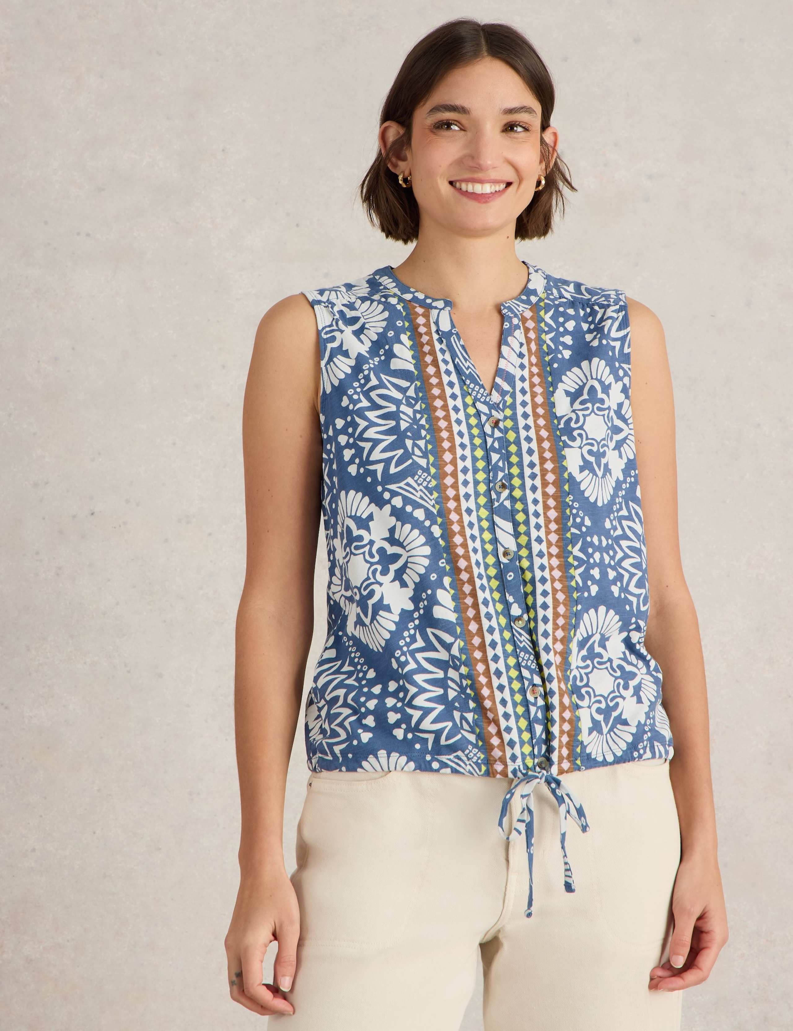 Pure Cotton Printed Sleeveless Top