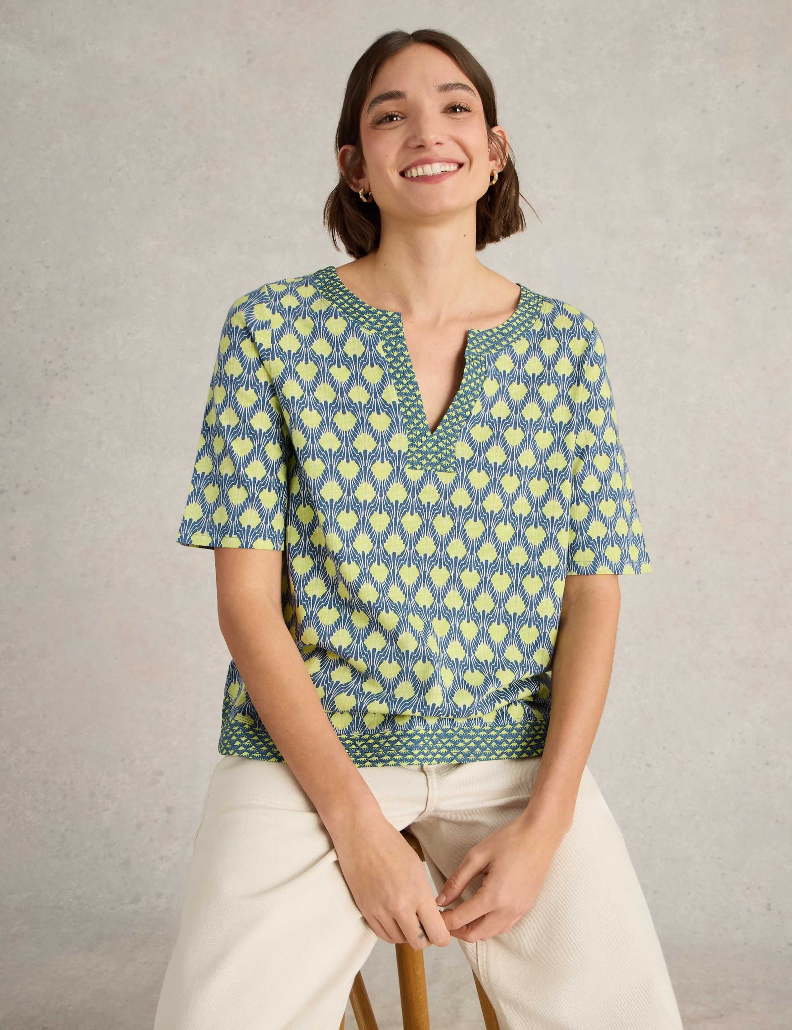Pure Cotton Printed Notch Neck Top