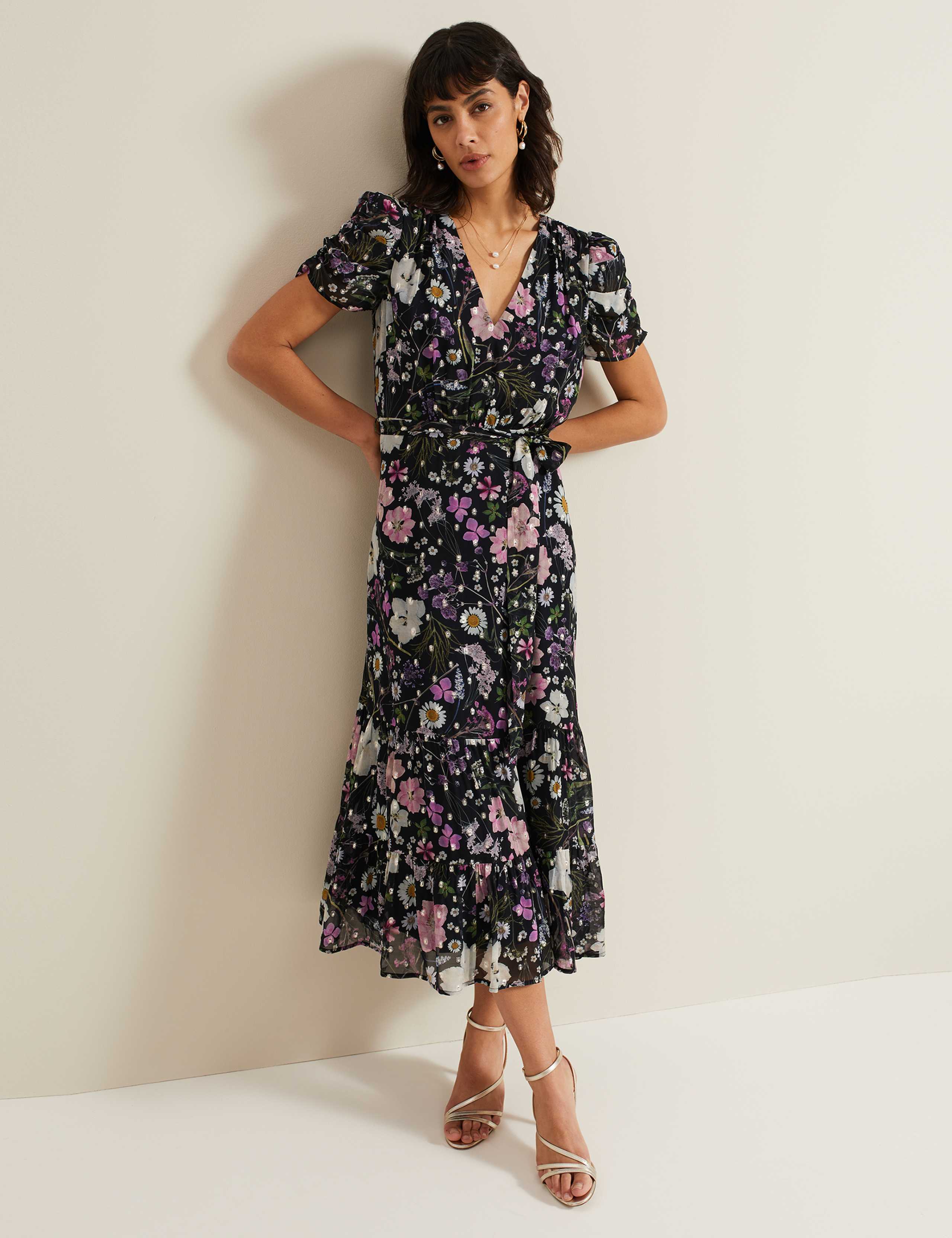 Floral Belted Maxi Tiered Dress