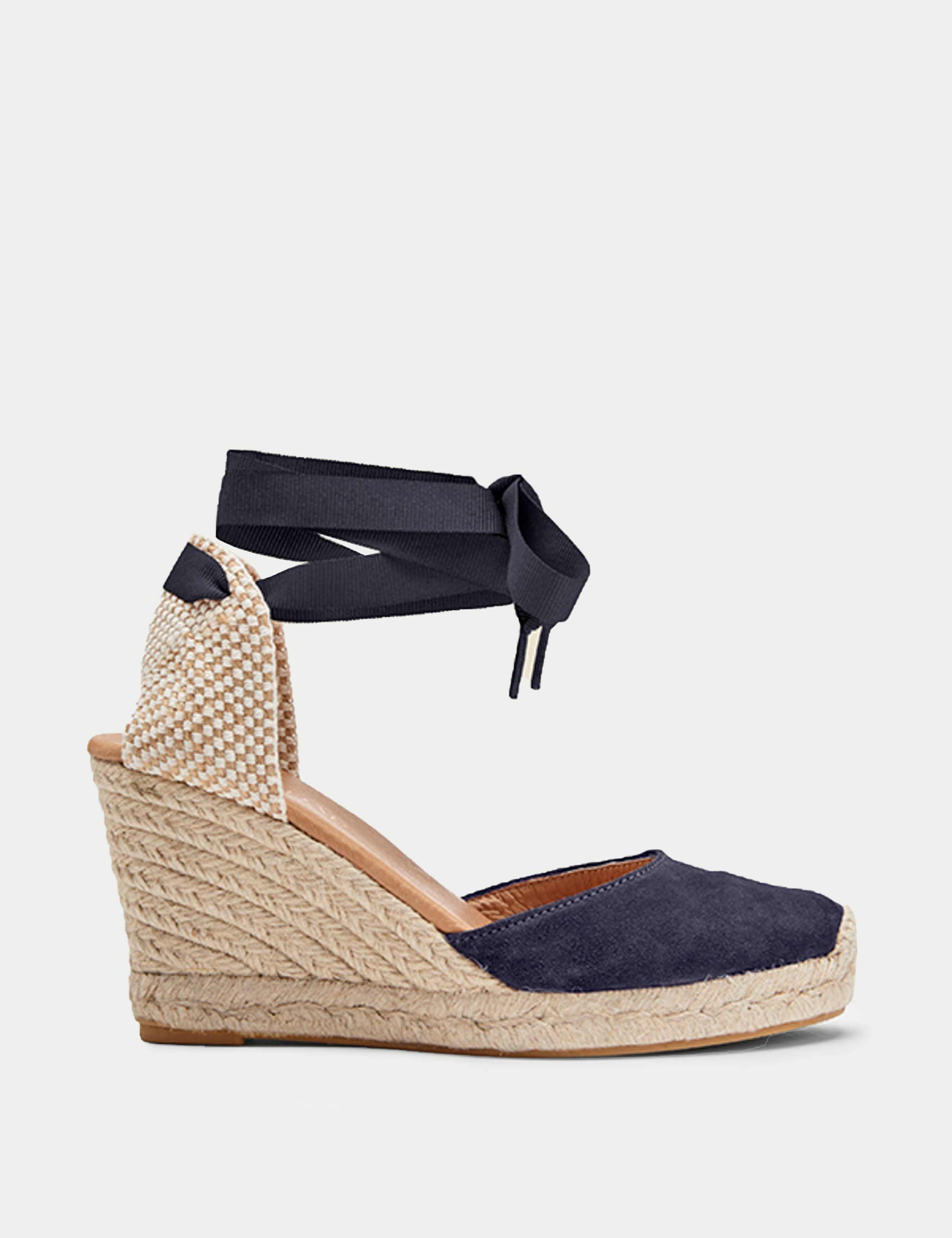 Suede Ankle Strap Wedge Espadrilles