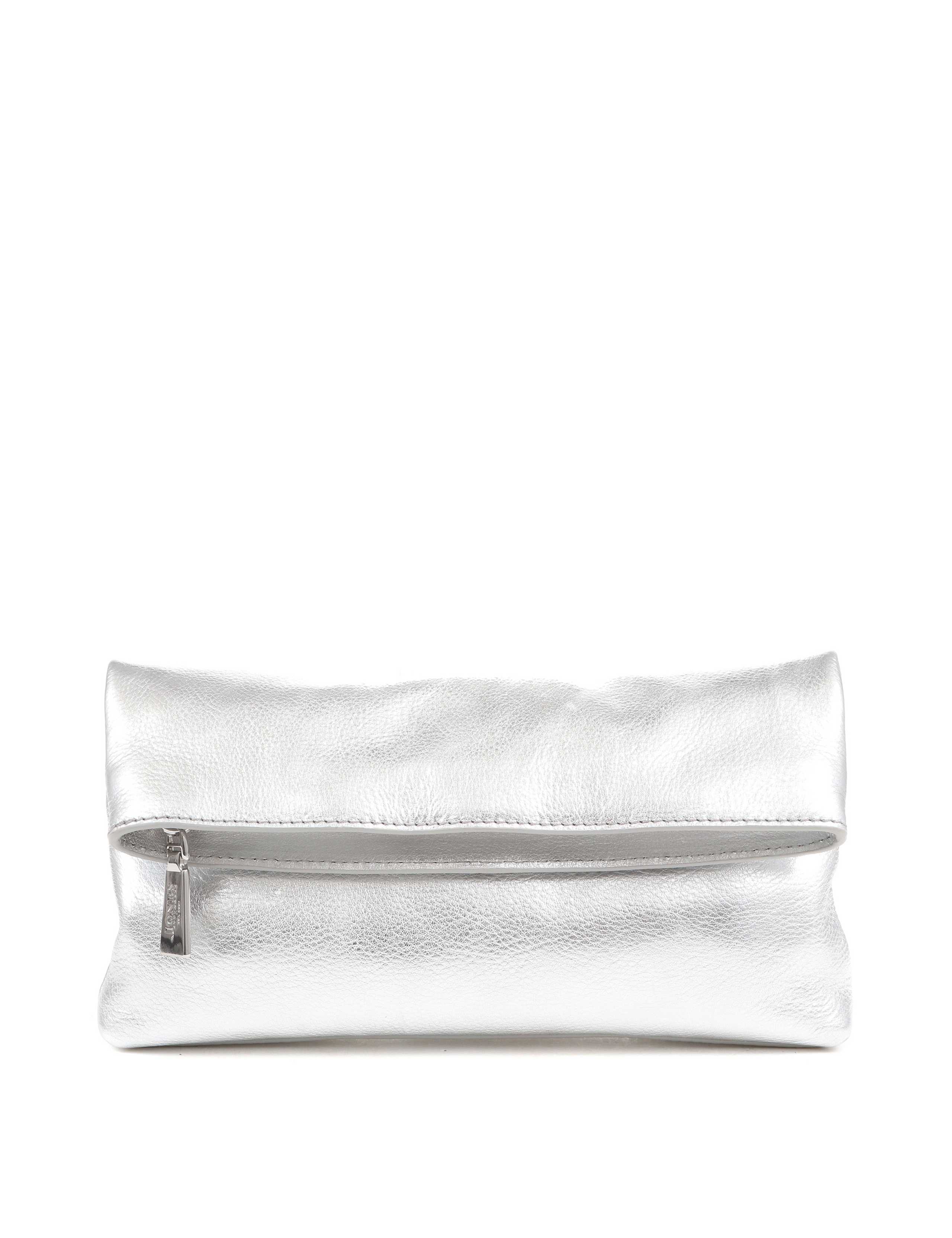 Leather Metallic Foldover Clutch Bag