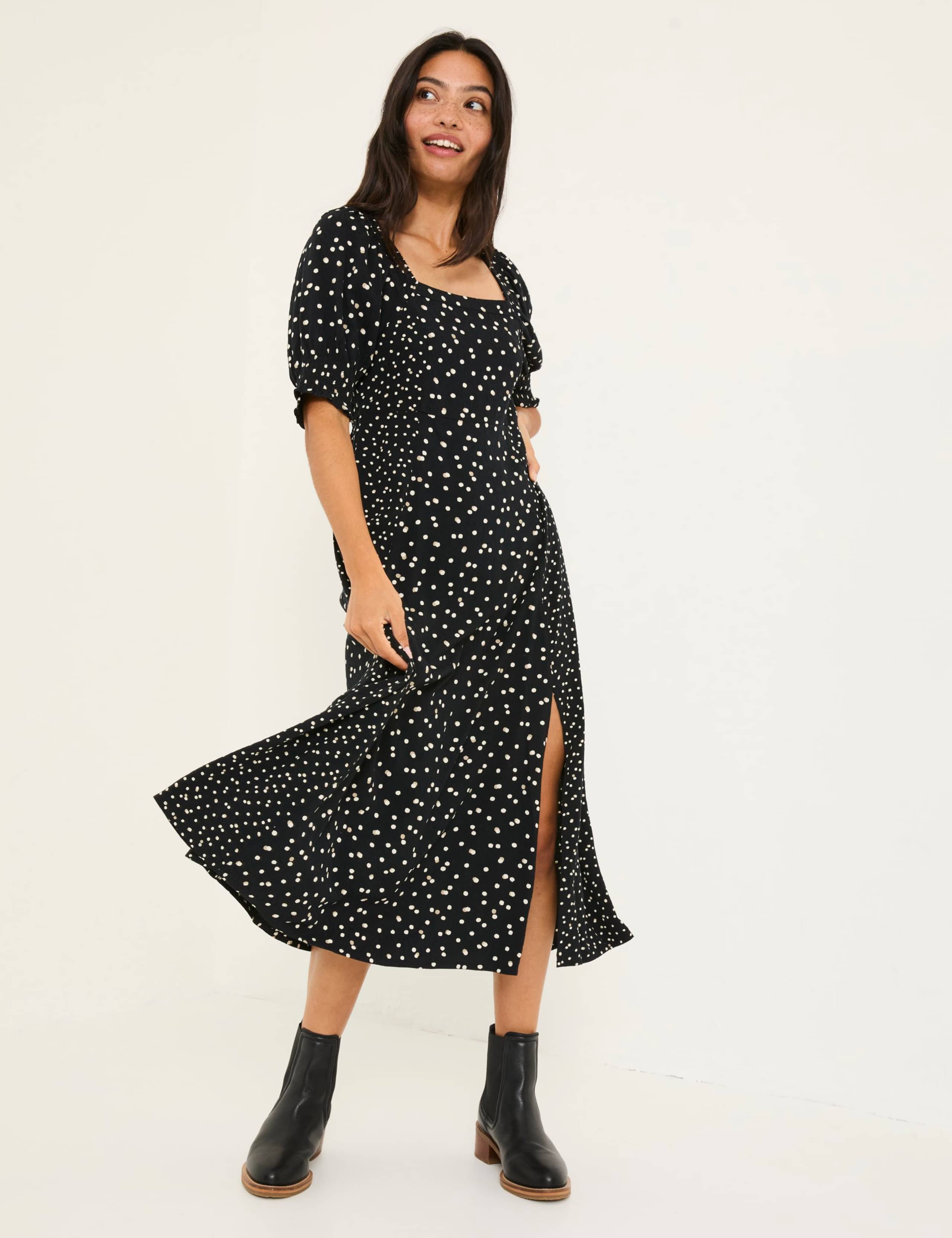 Polka Dot Square Neck Midi Skater Dress