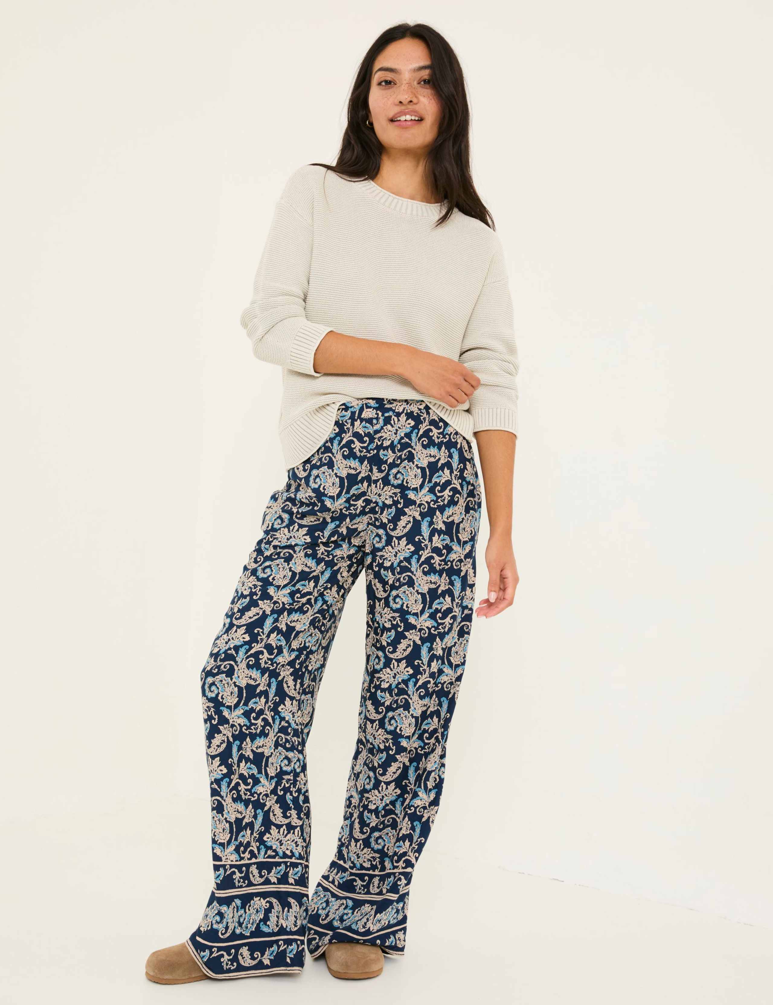 Paisley Elasticated Waist Wide Leg Trousers