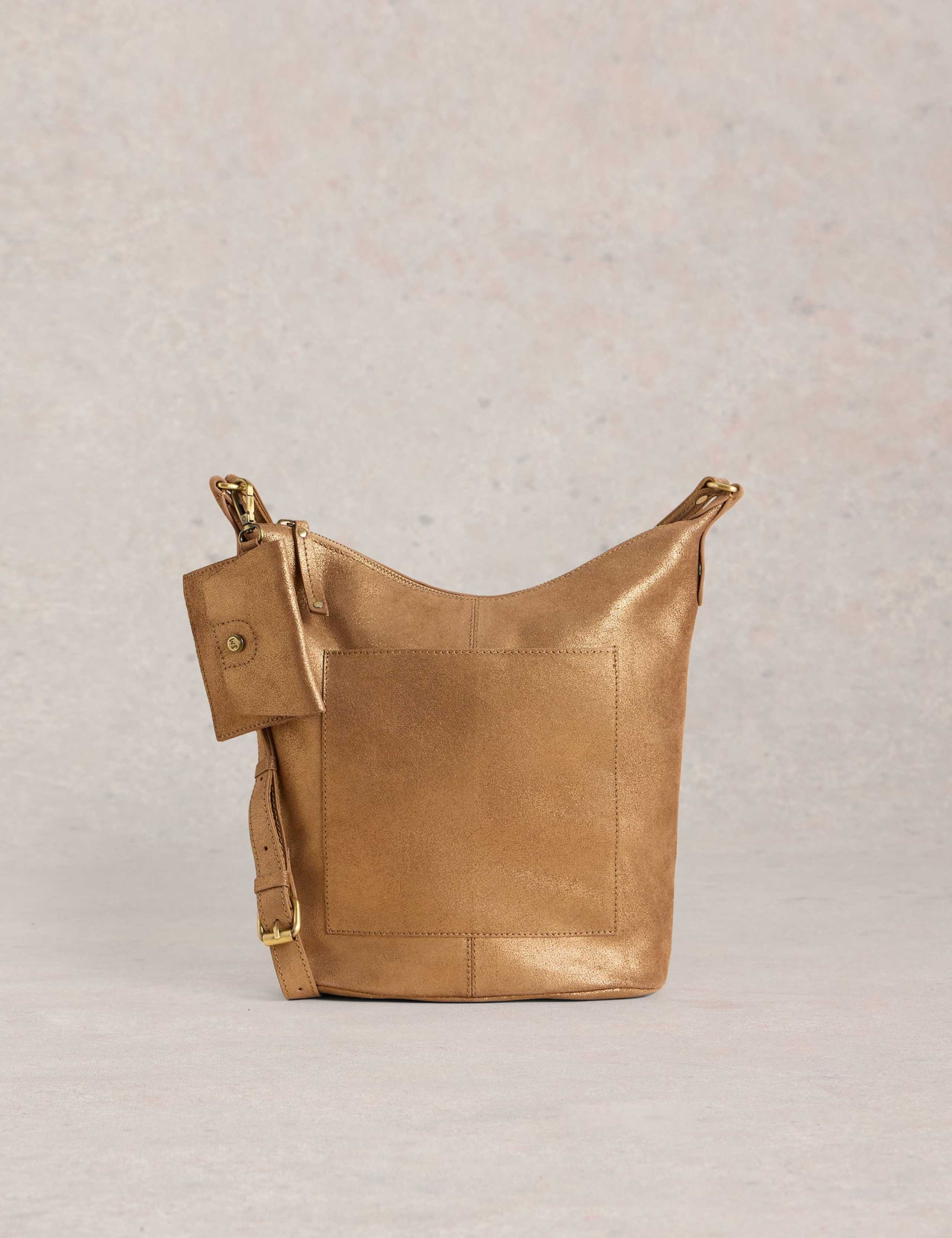 Leather Metallic Cross Body Bucket Bag
