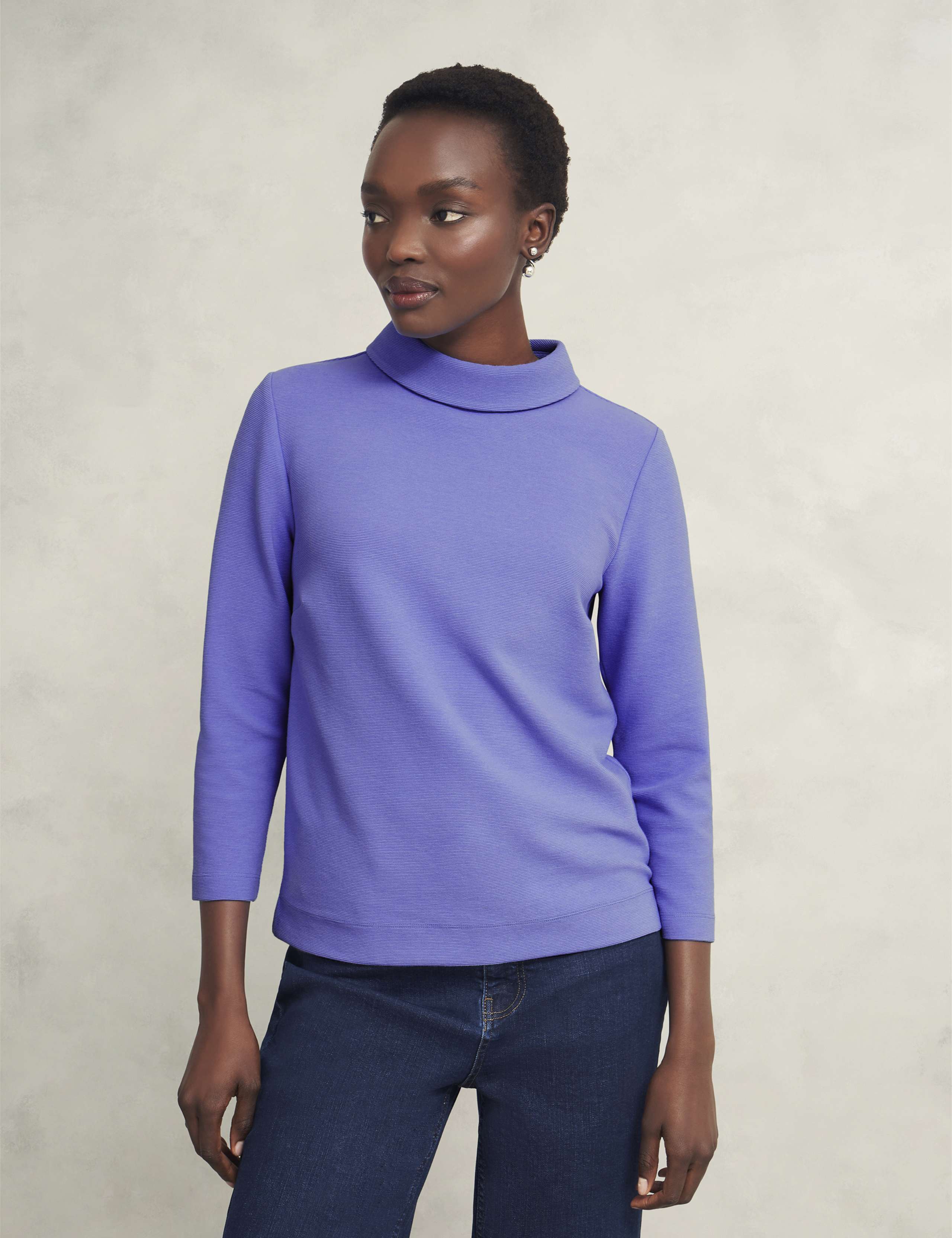 Cotton Blend Roll Neck Top