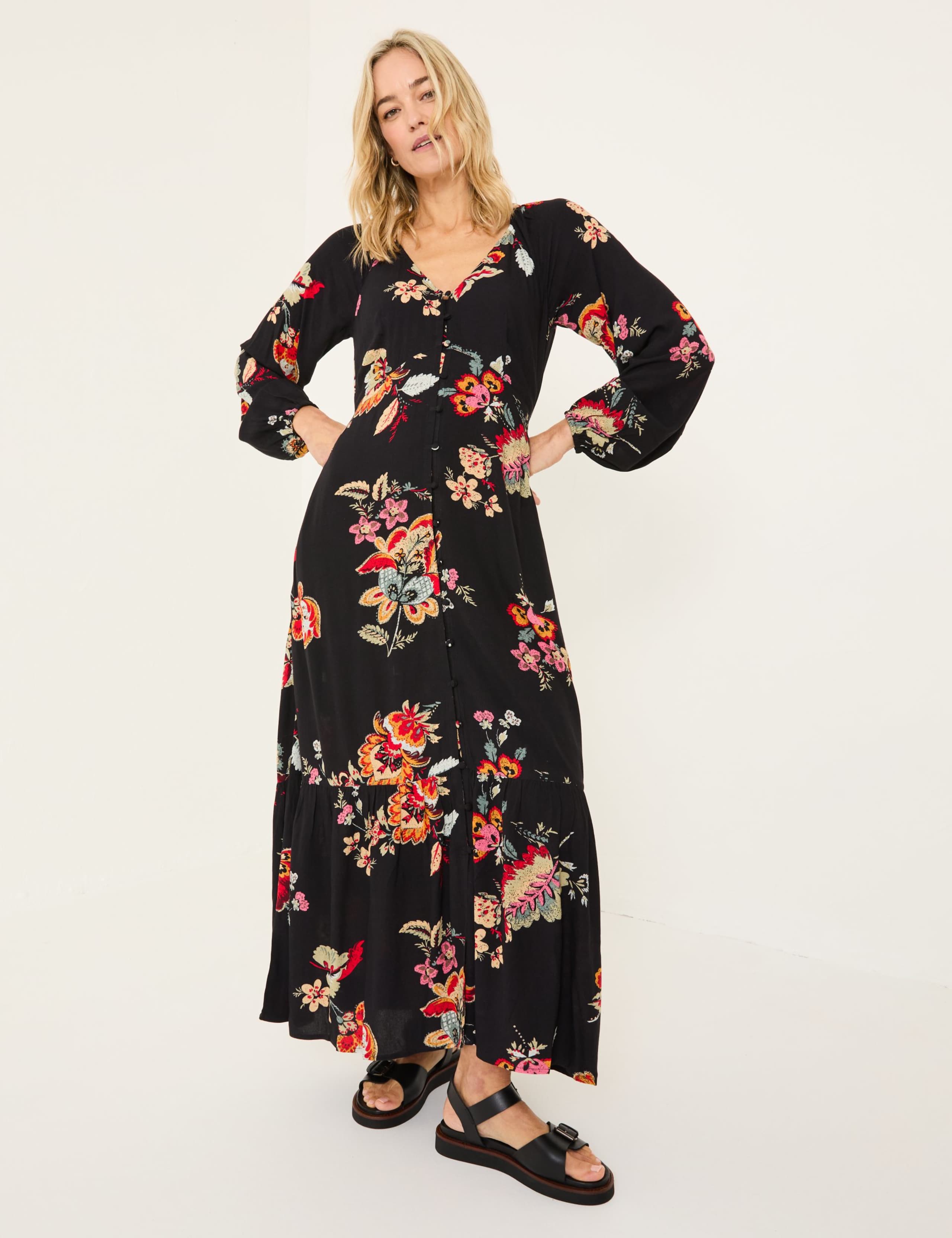 Floral V-Neck Midaxi Waisted Dress