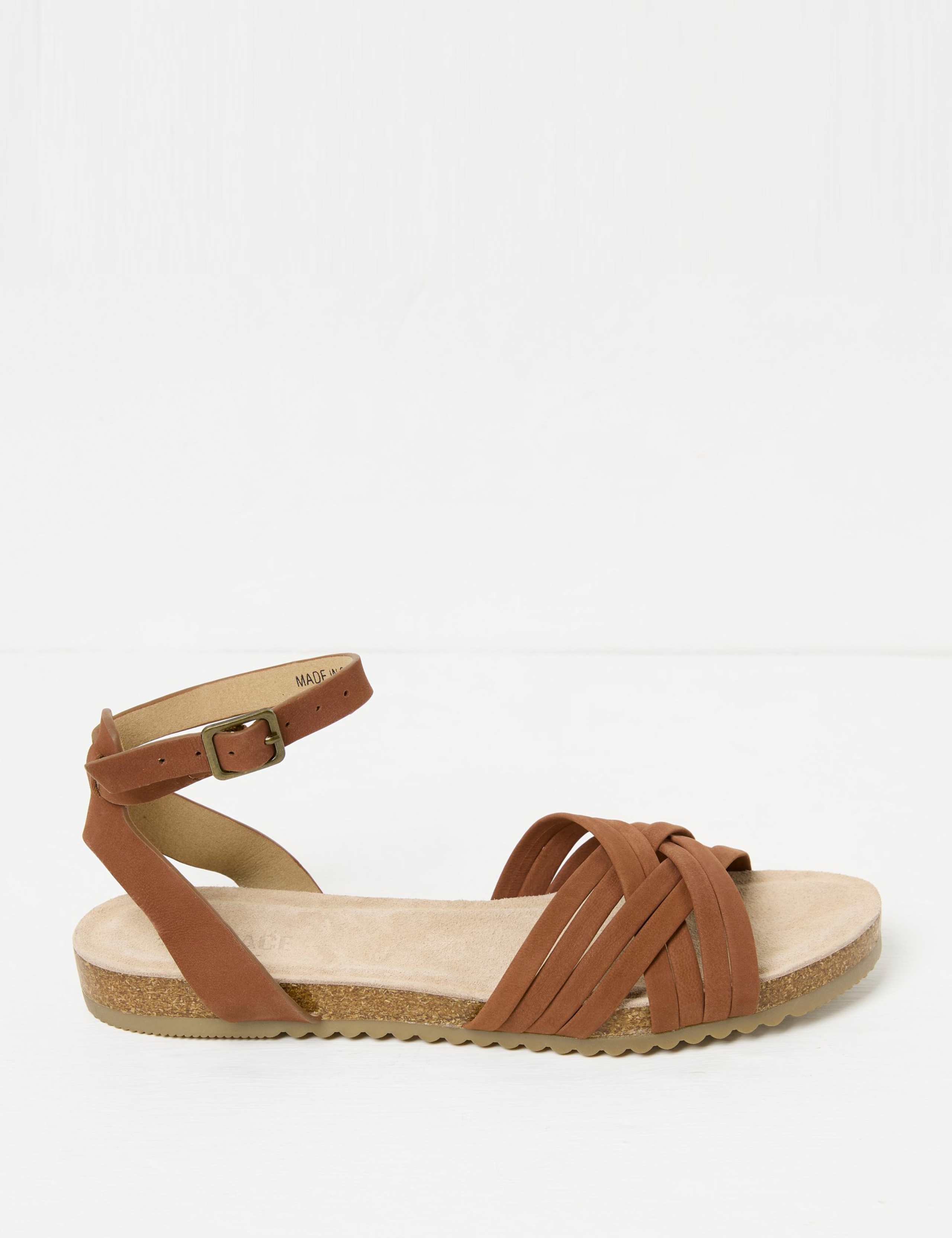 Leather Crossover Ankle Strap Flat Sandals