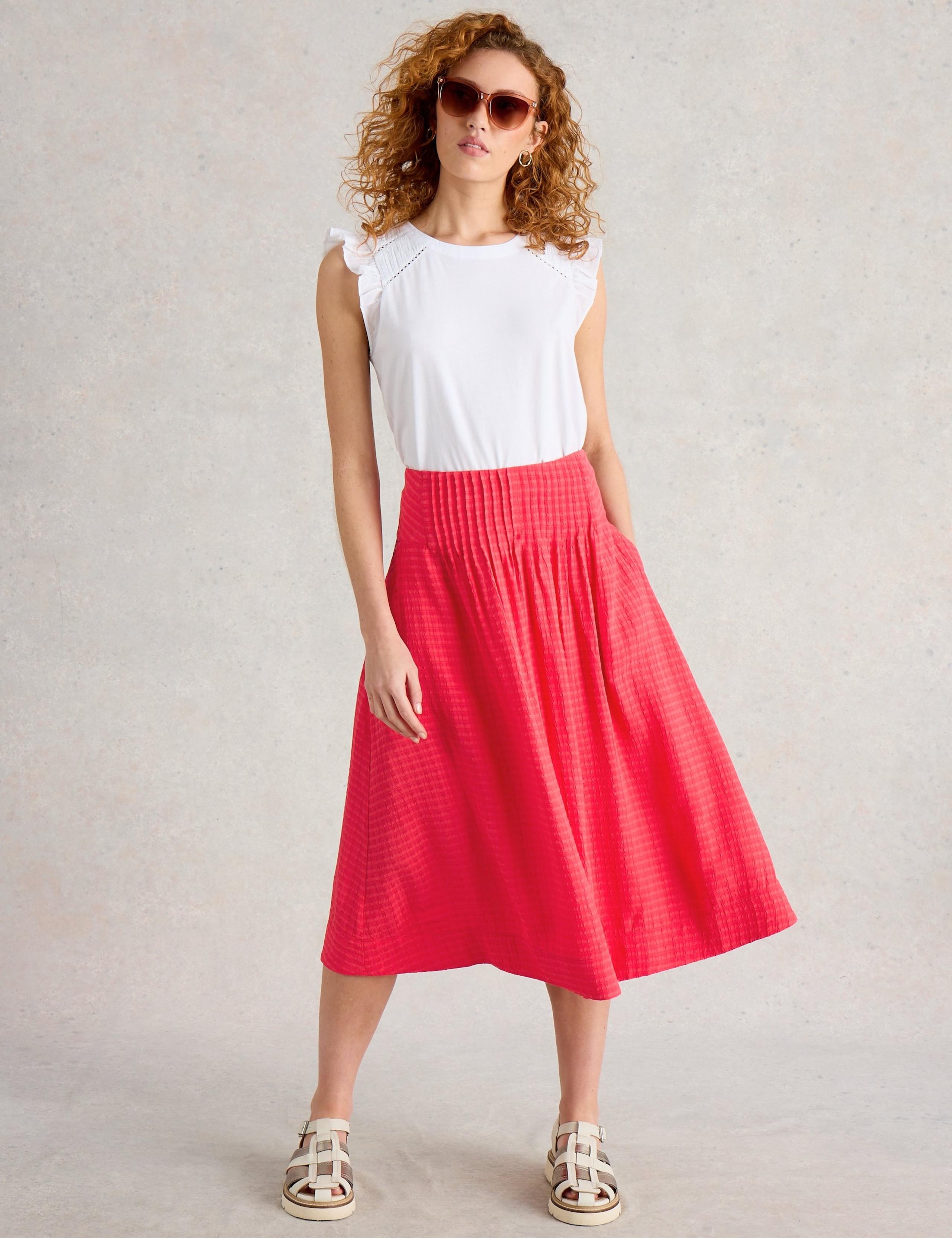 Textured Pleated Midi Skirt
