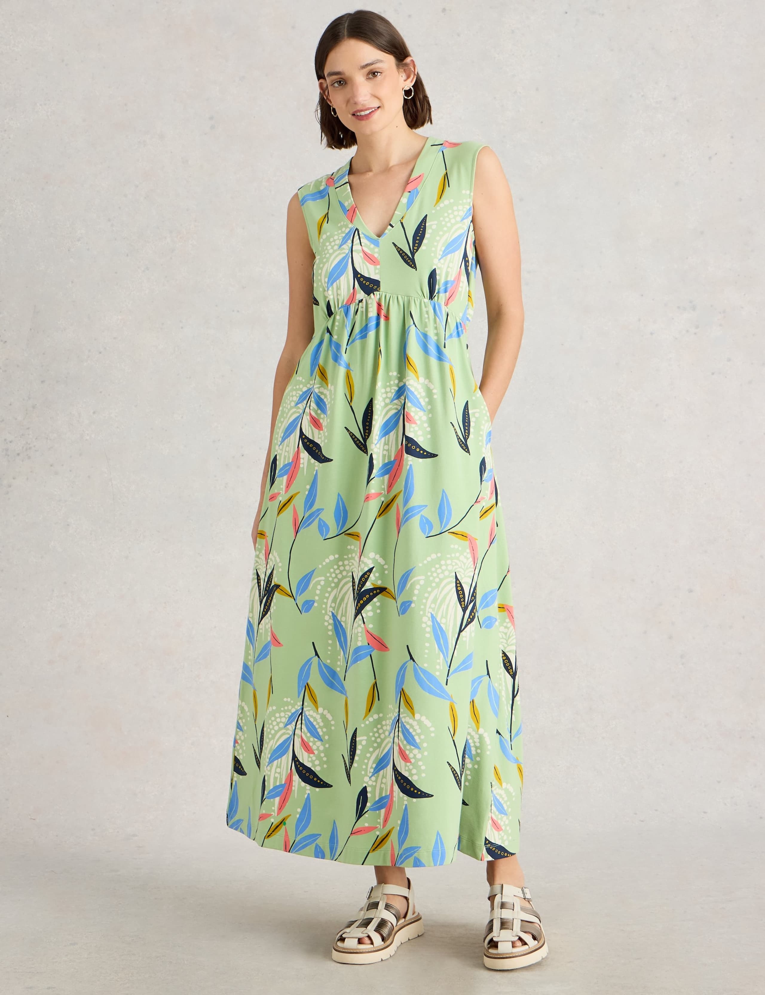 Jersey Printed V-Neck Maxi Tea Dress