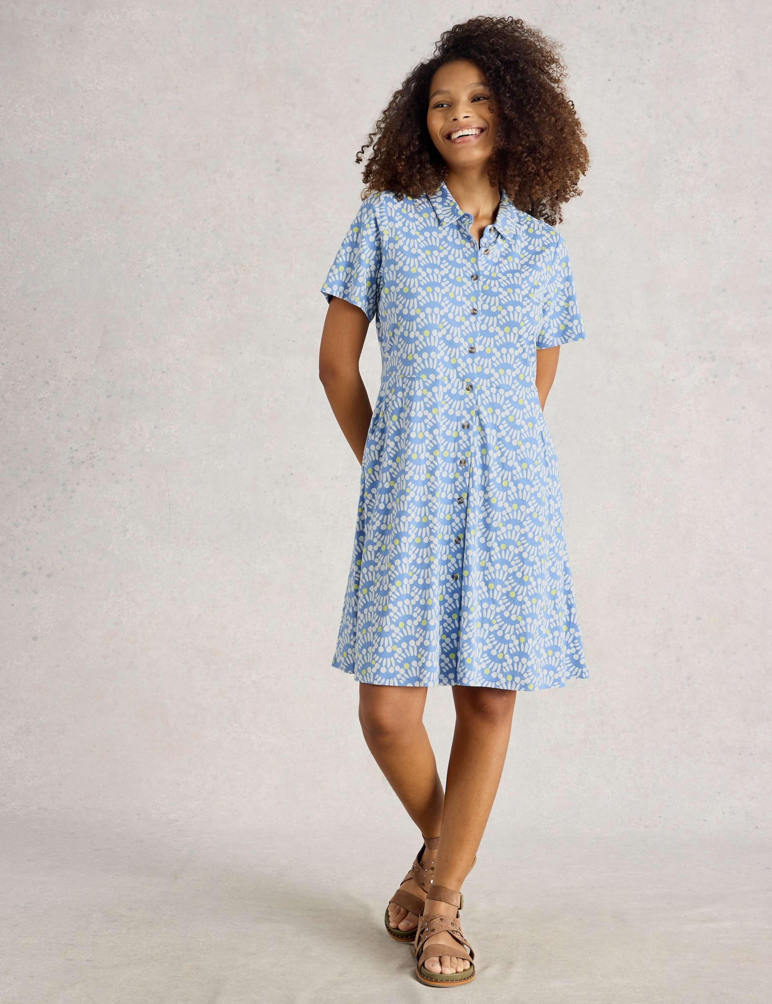 Jersey Printed Knee Length Shirt Dress