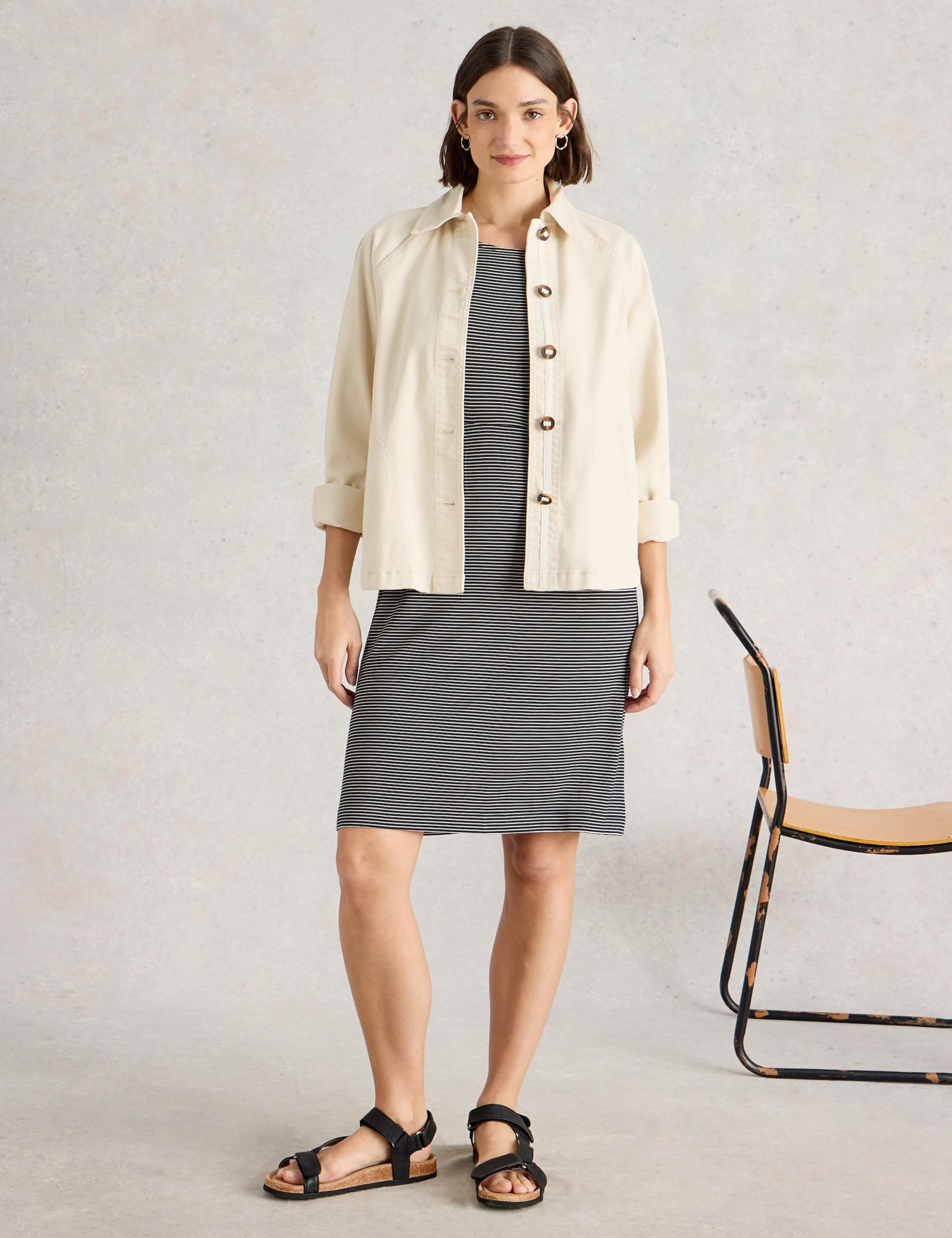 Jersey Striped V-Neck Tea Dress