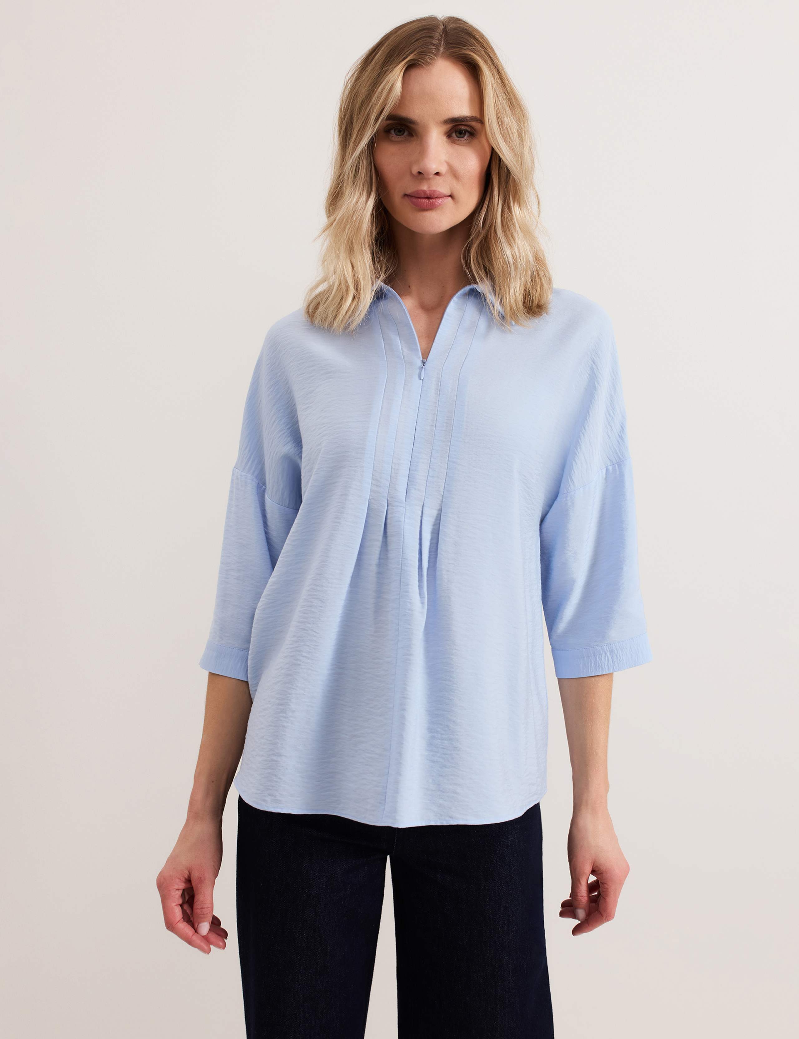 Collared Zip Pleat Detail Shirt