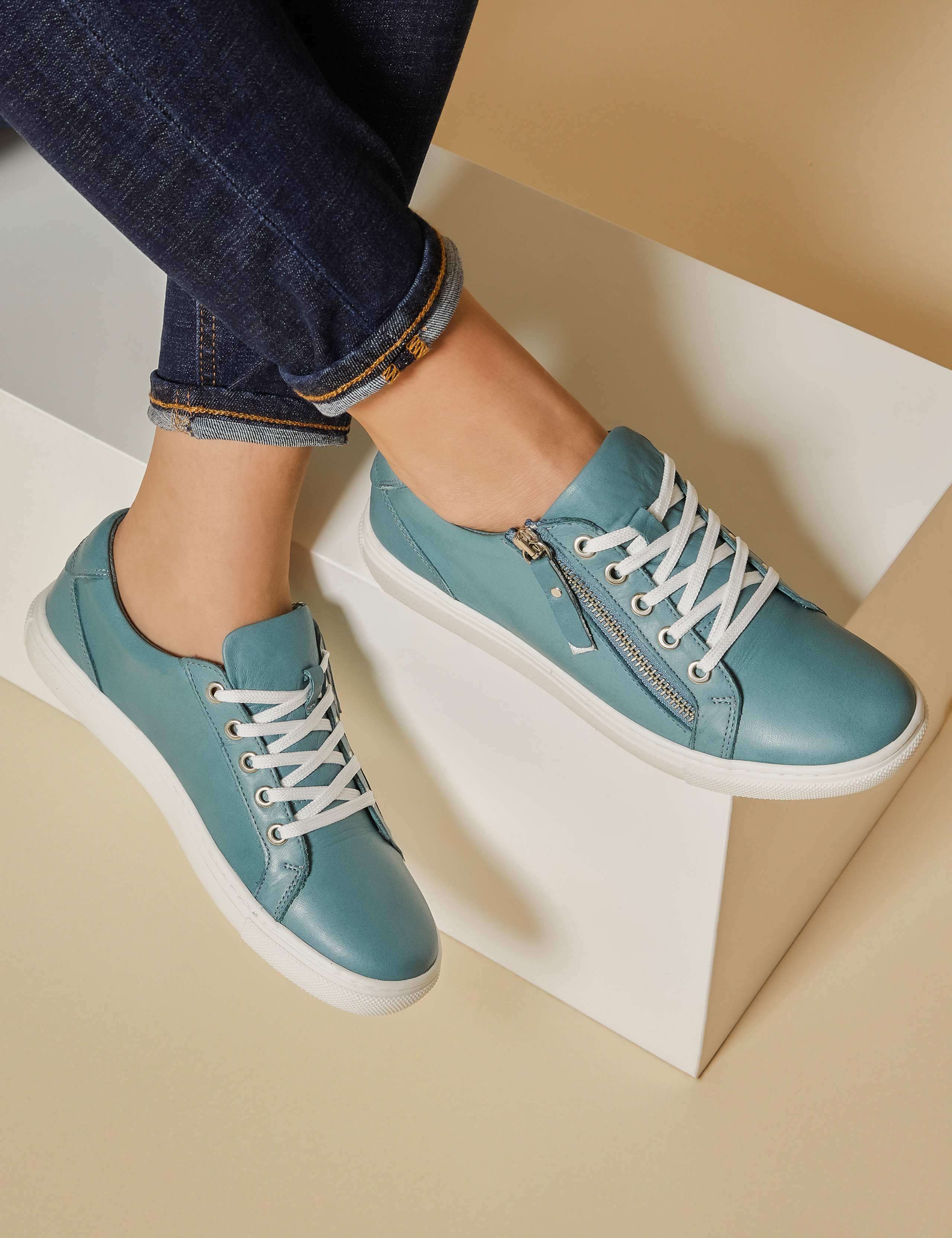 Leather Zip Up Trainers