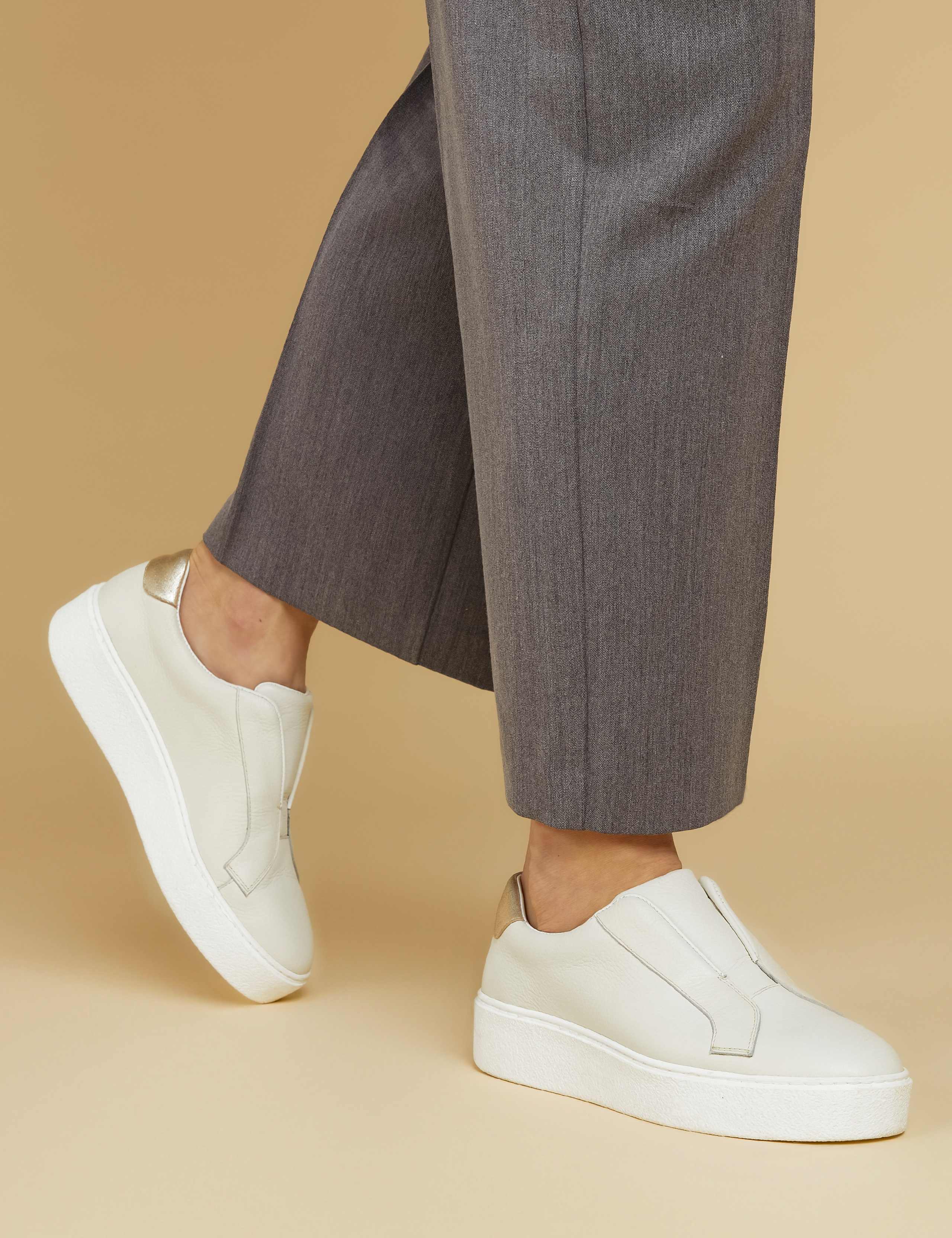 Leather Slip On Platform Trainers