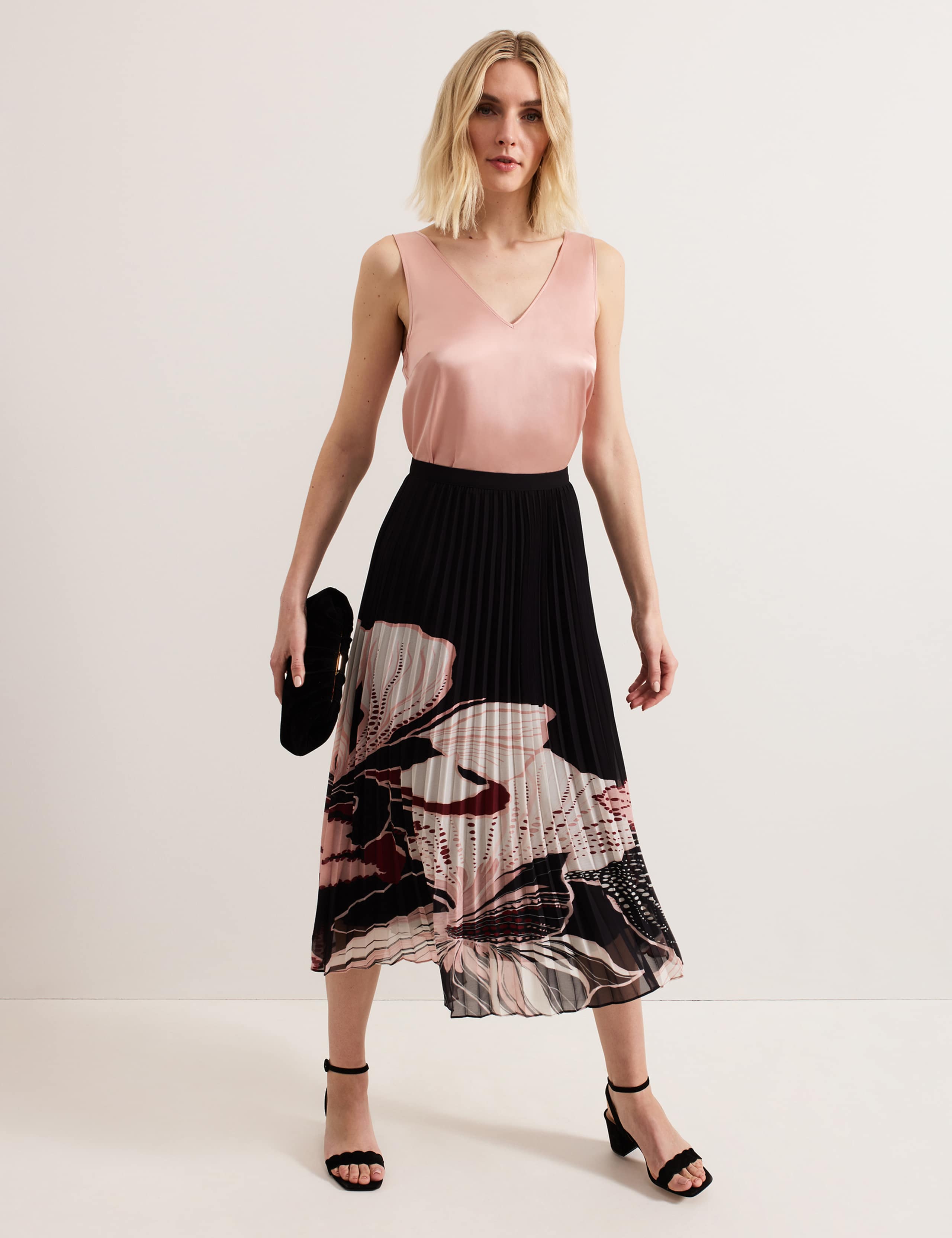 Floral Pleated Midi Skirt