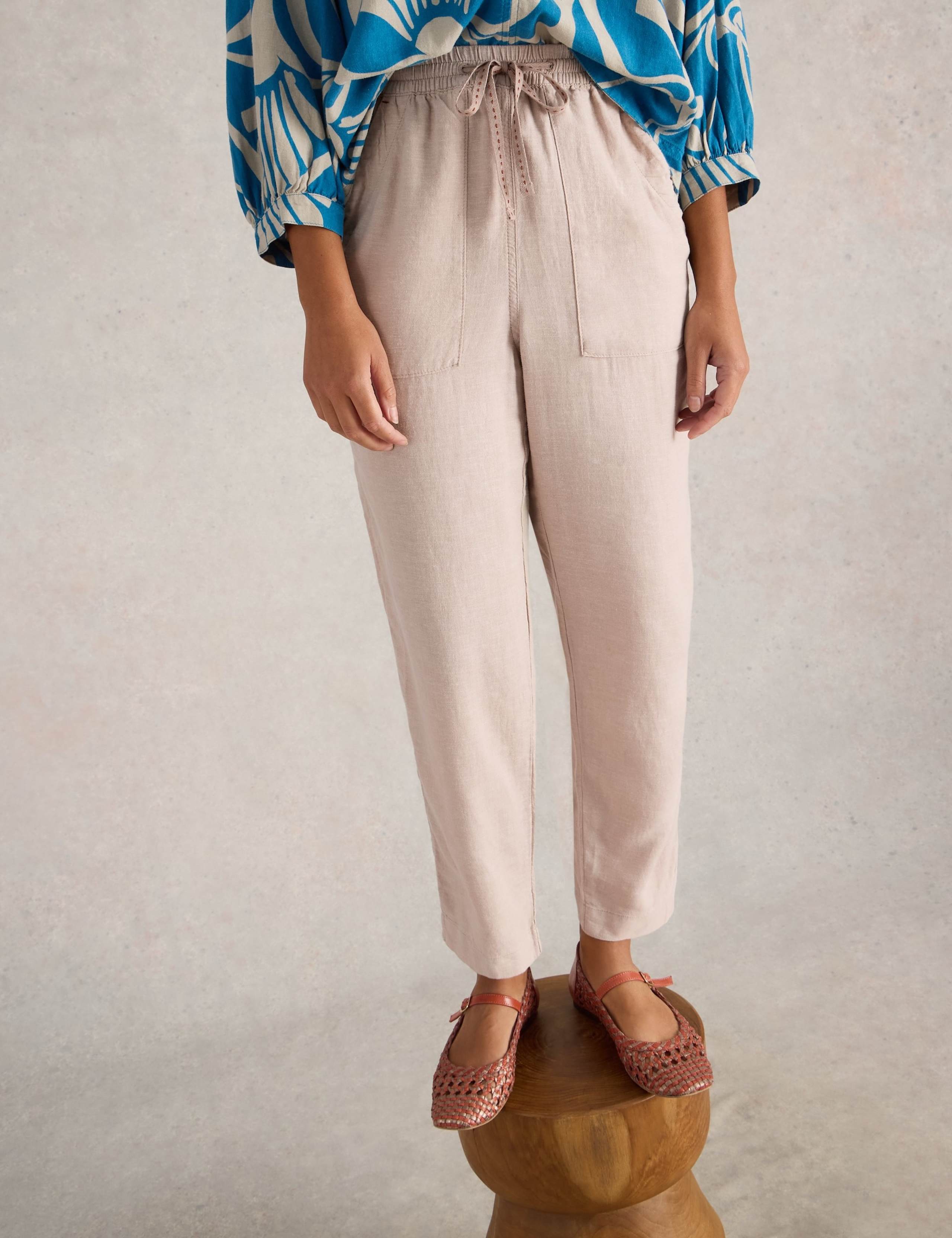 Linen Blend Drawstring Ankle Grazer Trousers