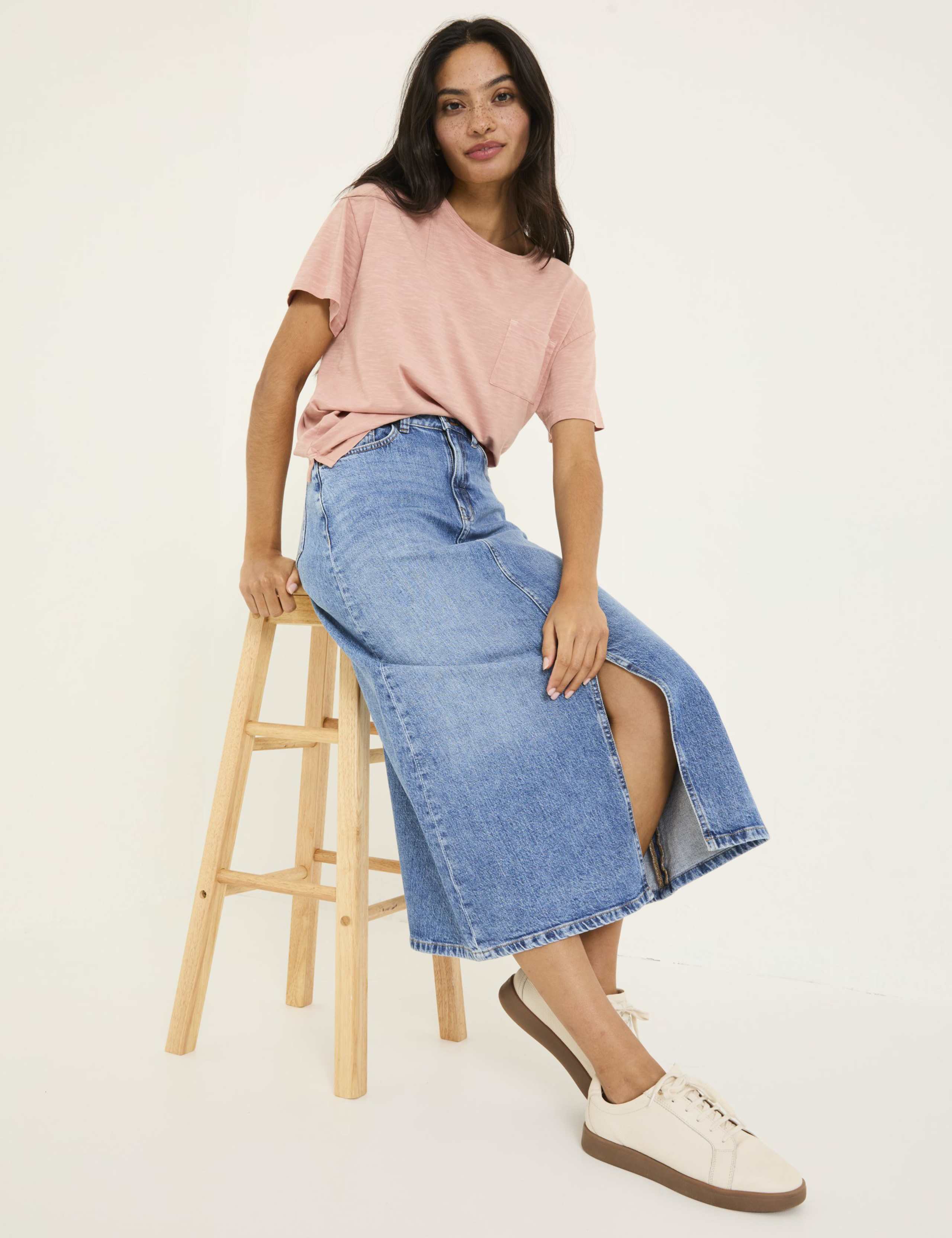 Denim Midi A-Line Skirt