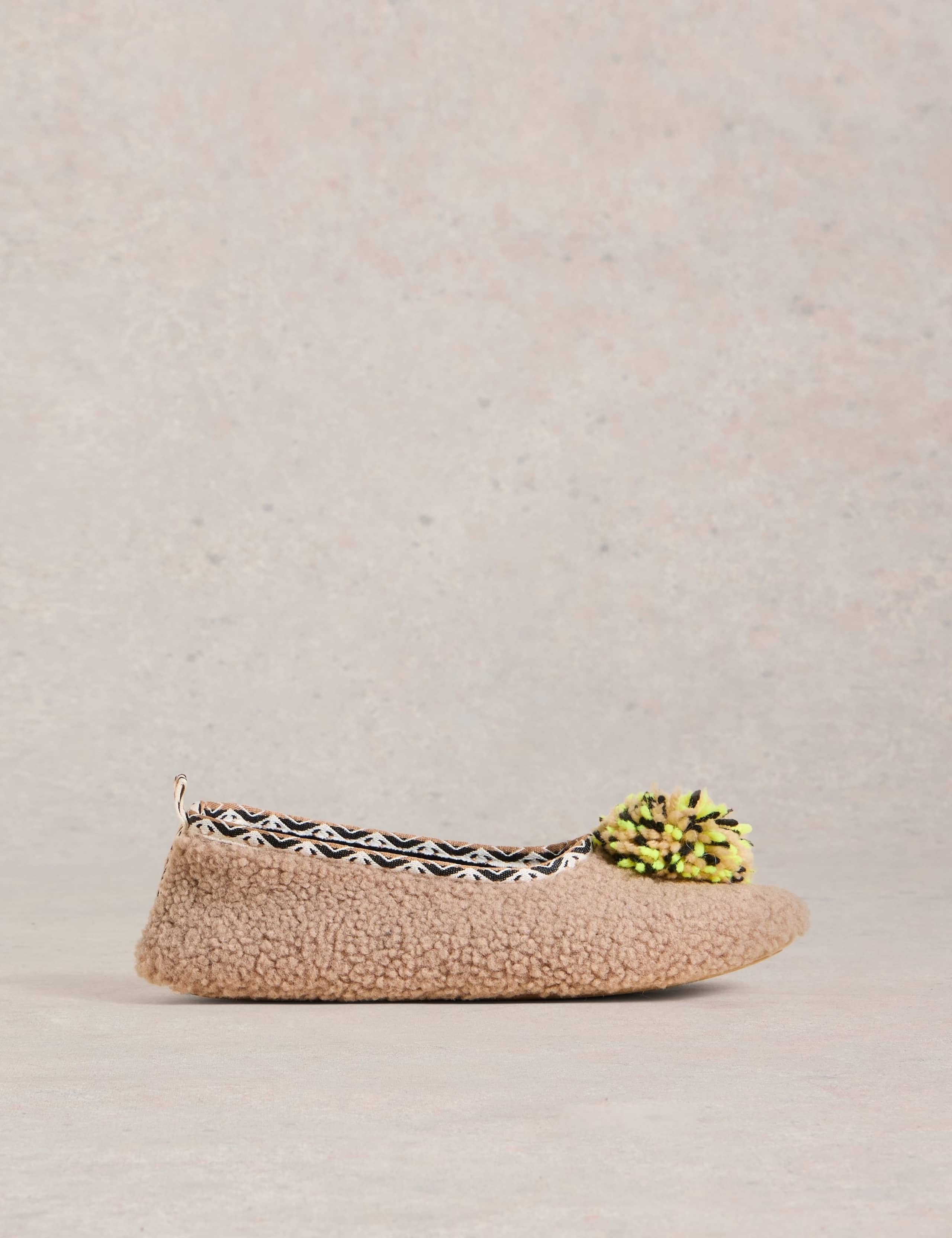 Borg Pom Pom Ballerina Slipers