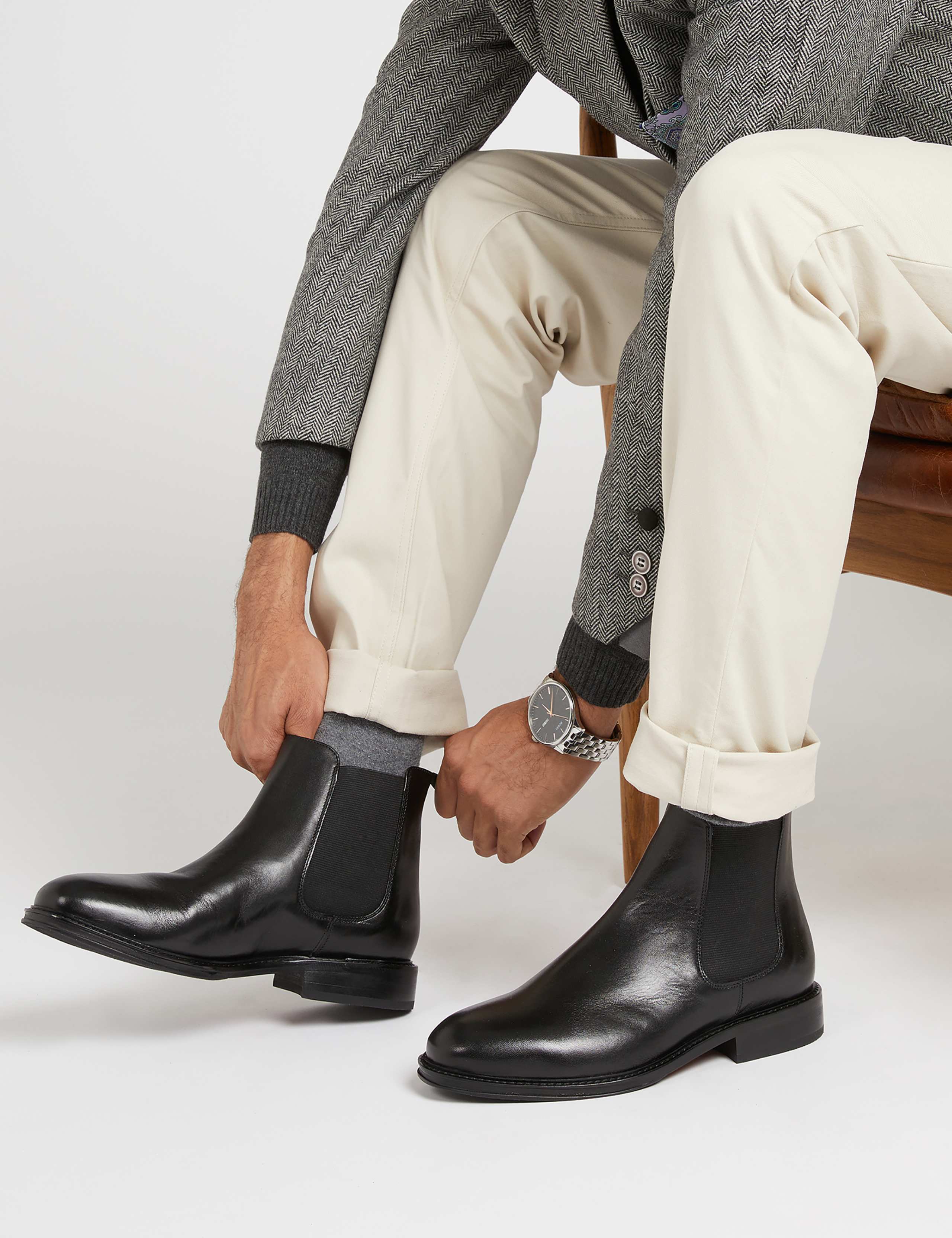 Leather Pull-On Chelsea Boots