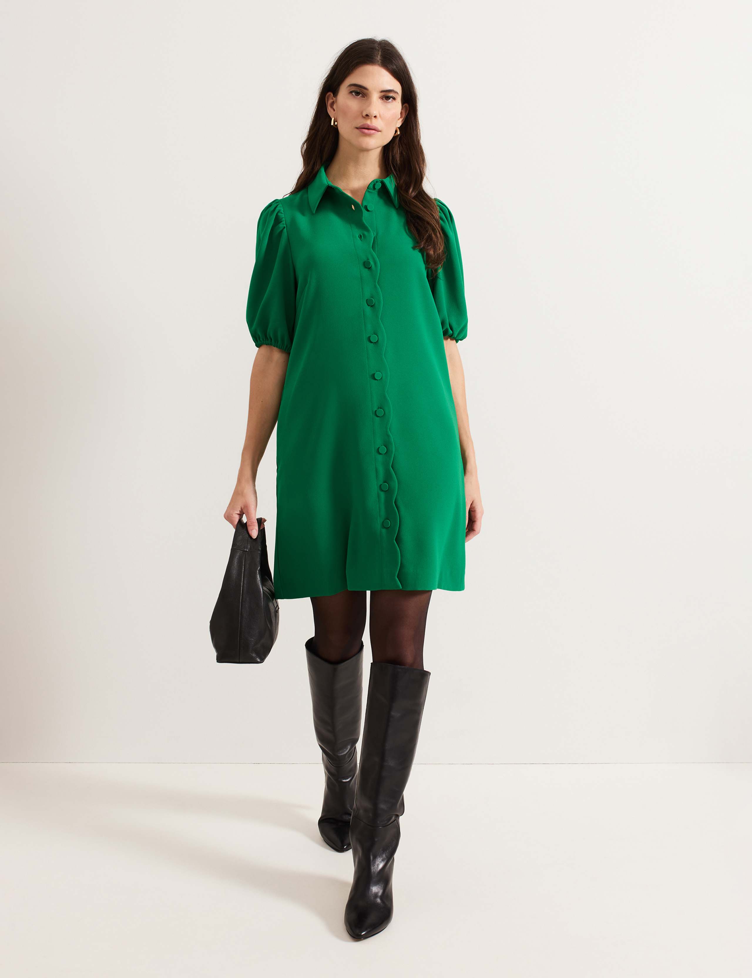 Scallop Detail Mini Shirt Dress