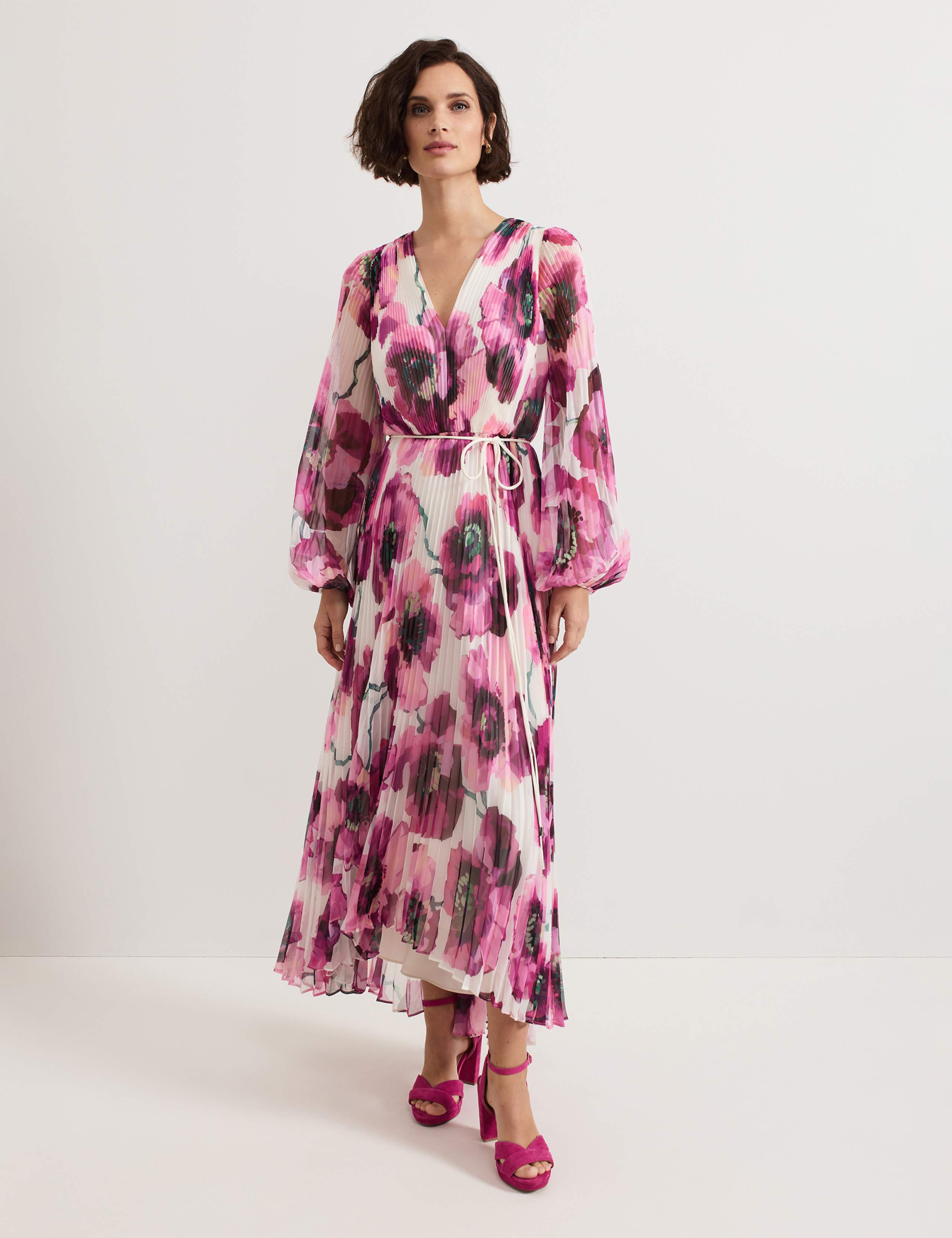 Floral V-Neck Tie Waist Maxi Wrap Dress
