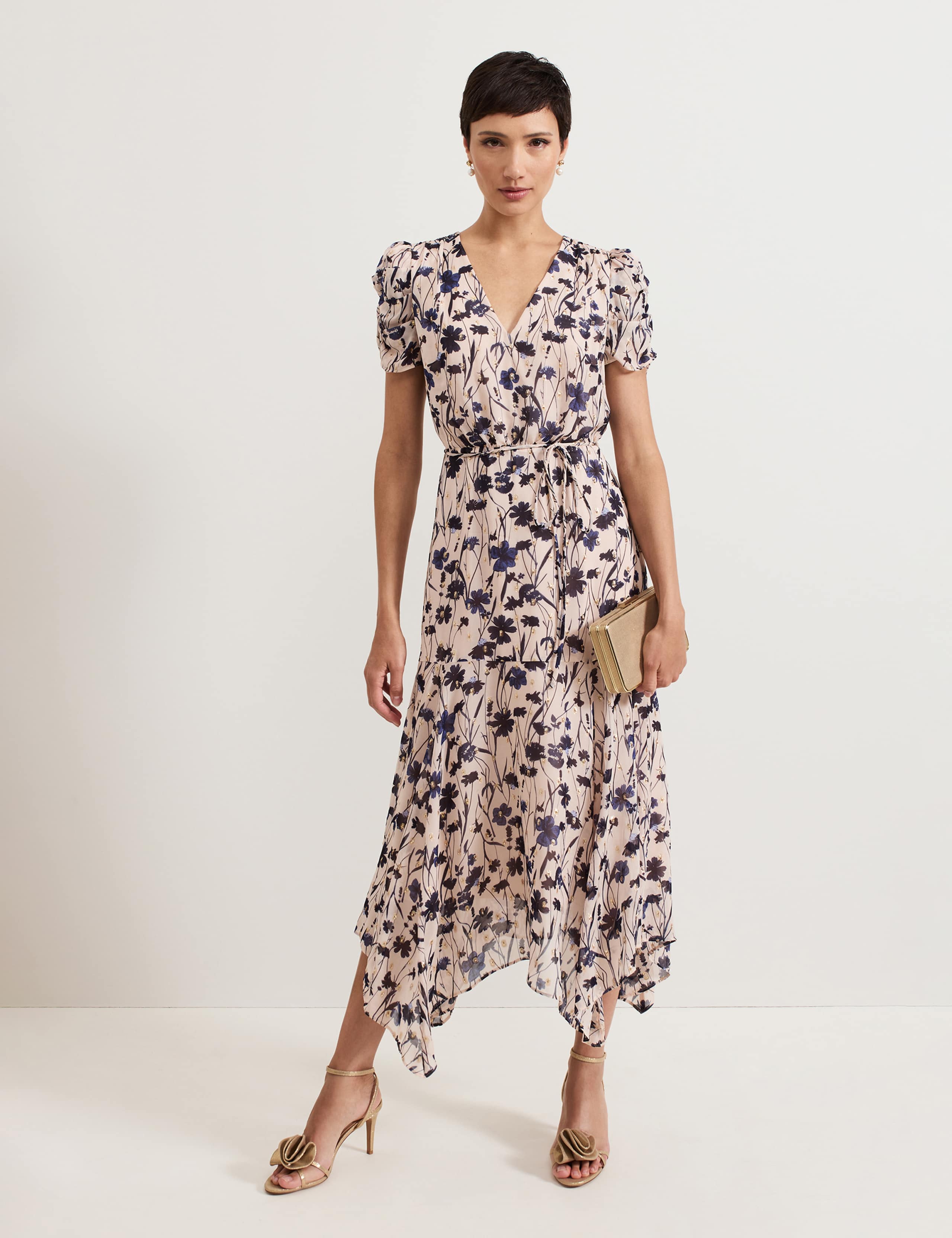 Floral V-Neck Midaxi Waisted Dress