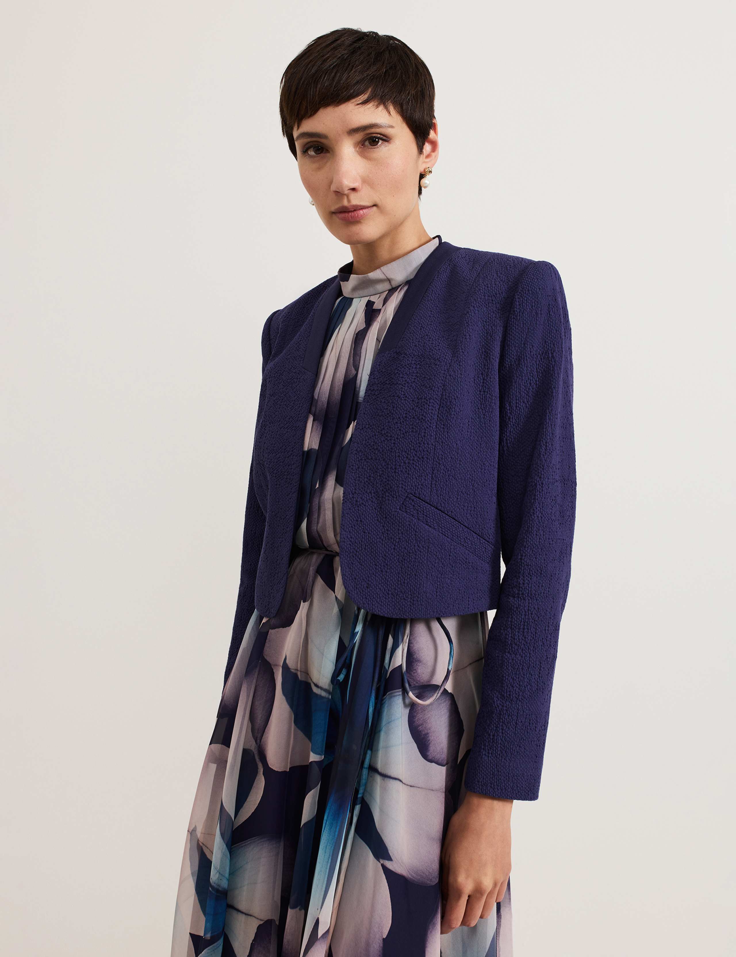Pure Cotton Collarless Cropped Jacket