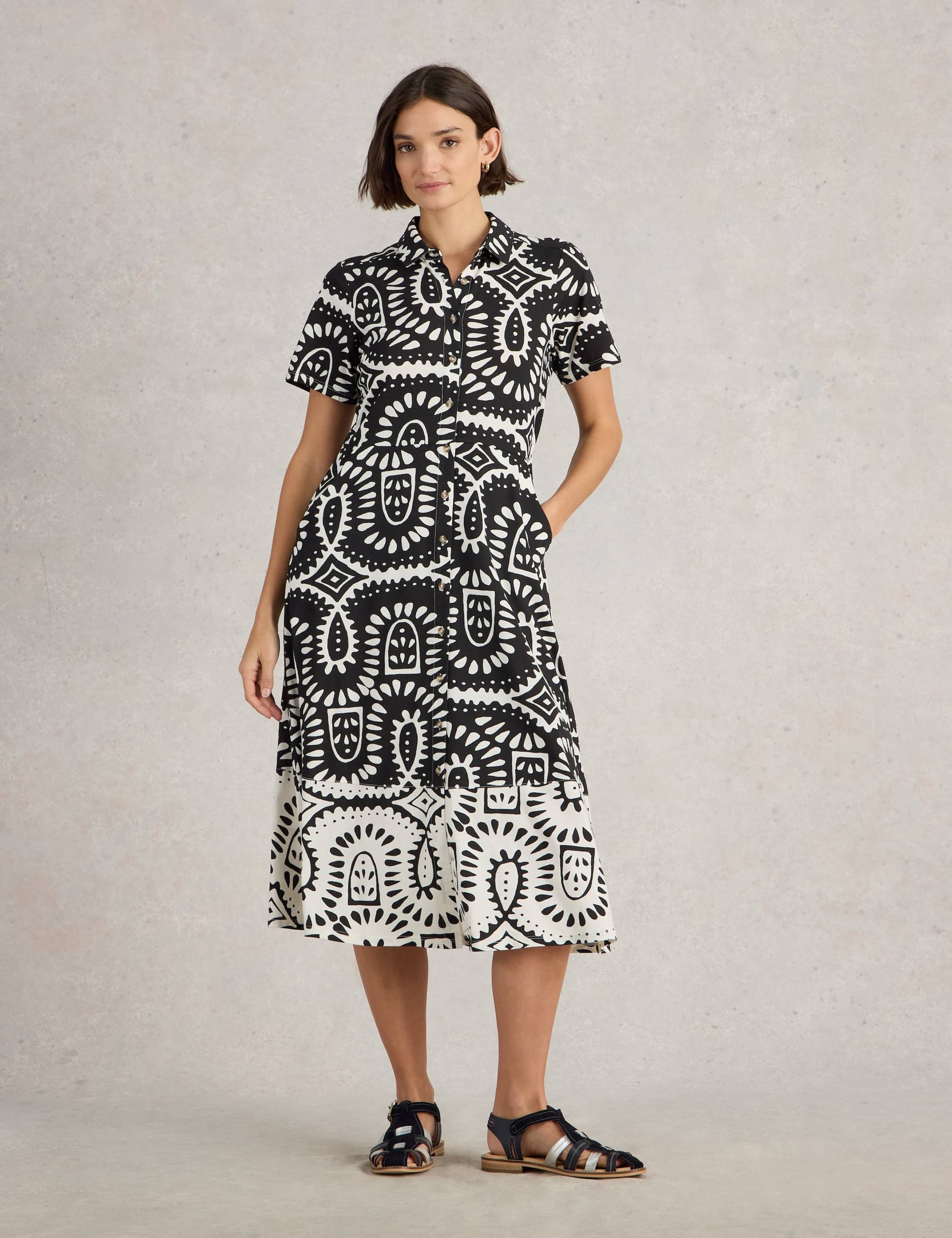 Jersey Printed Midi Shirt Dress
