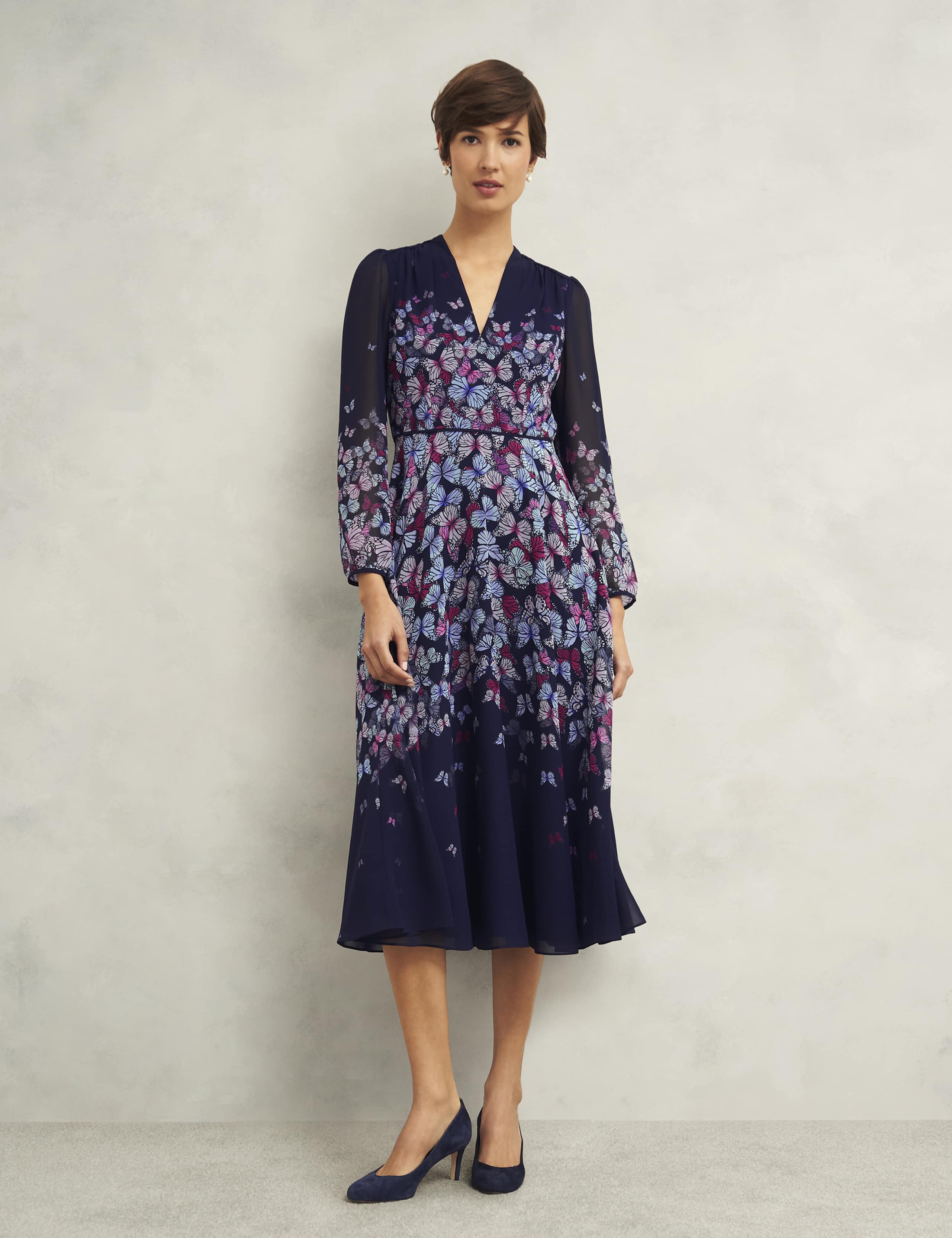 Printed V-Neck Midi Skater Dress