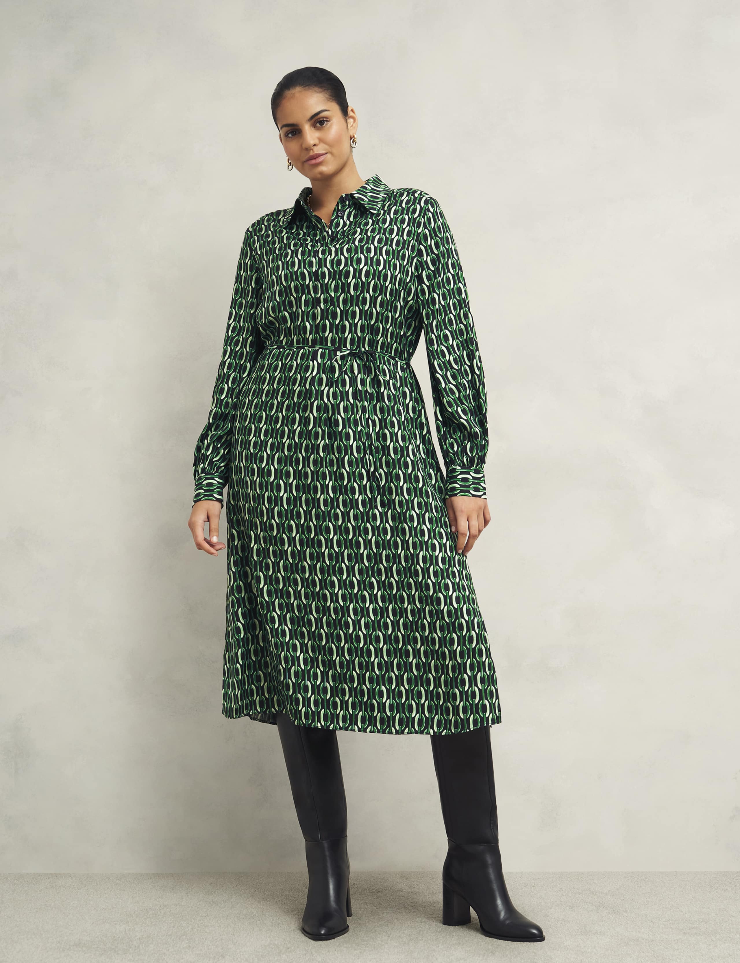 Geometric Collared Midi Shirt Dress