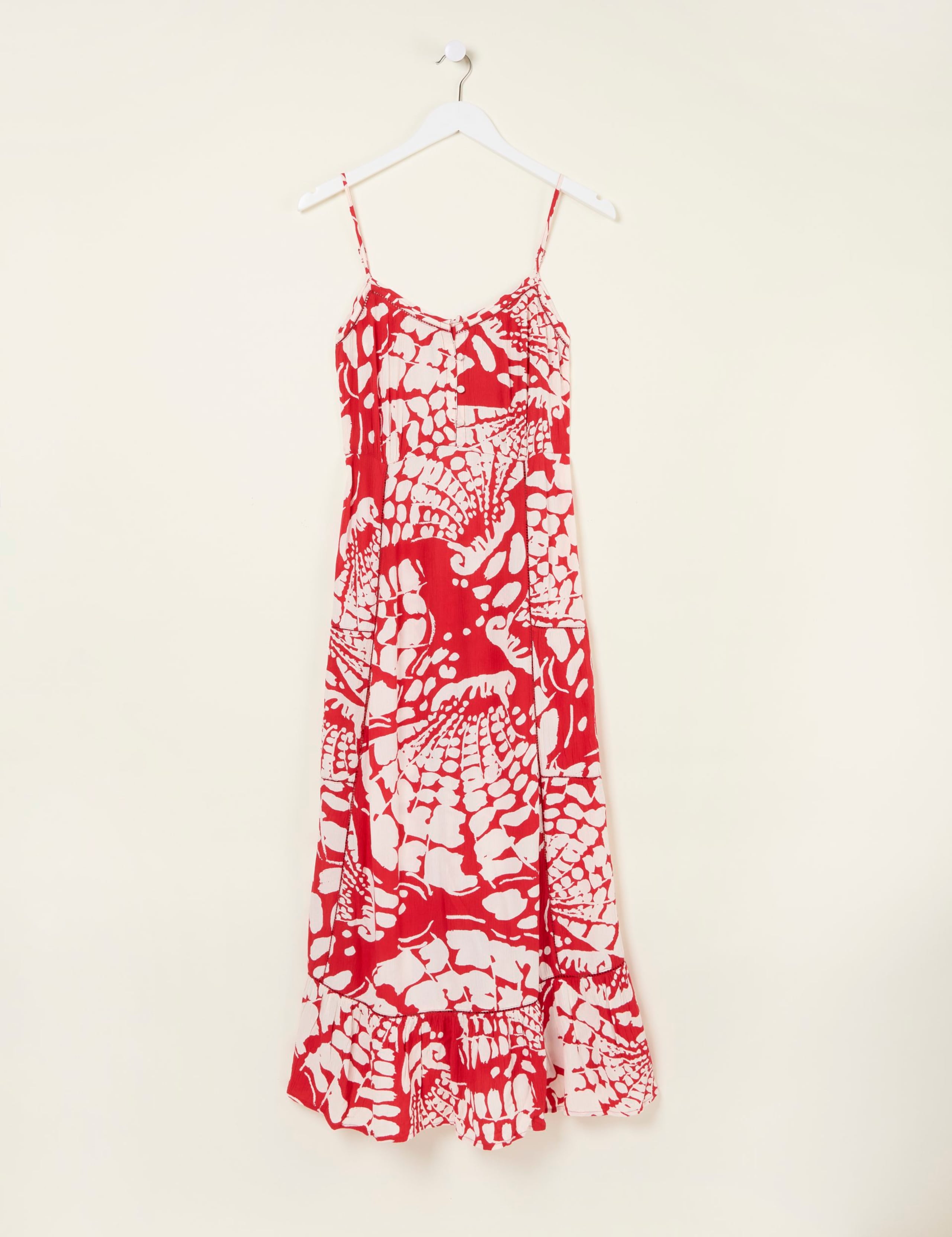Printed V-Neck Strappy Midi Tiered Dress