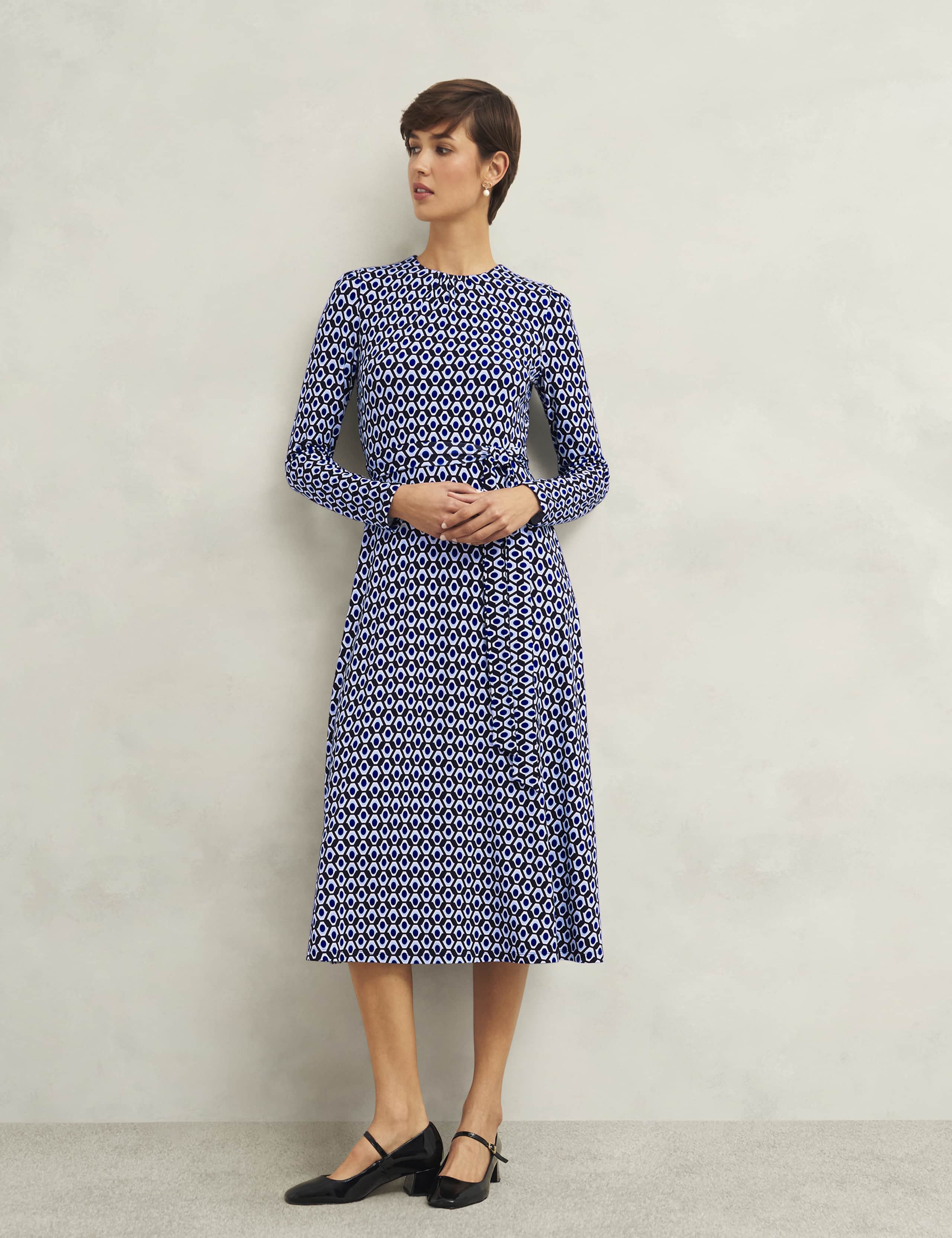 Jersey Geometric Midi Waisted Dress