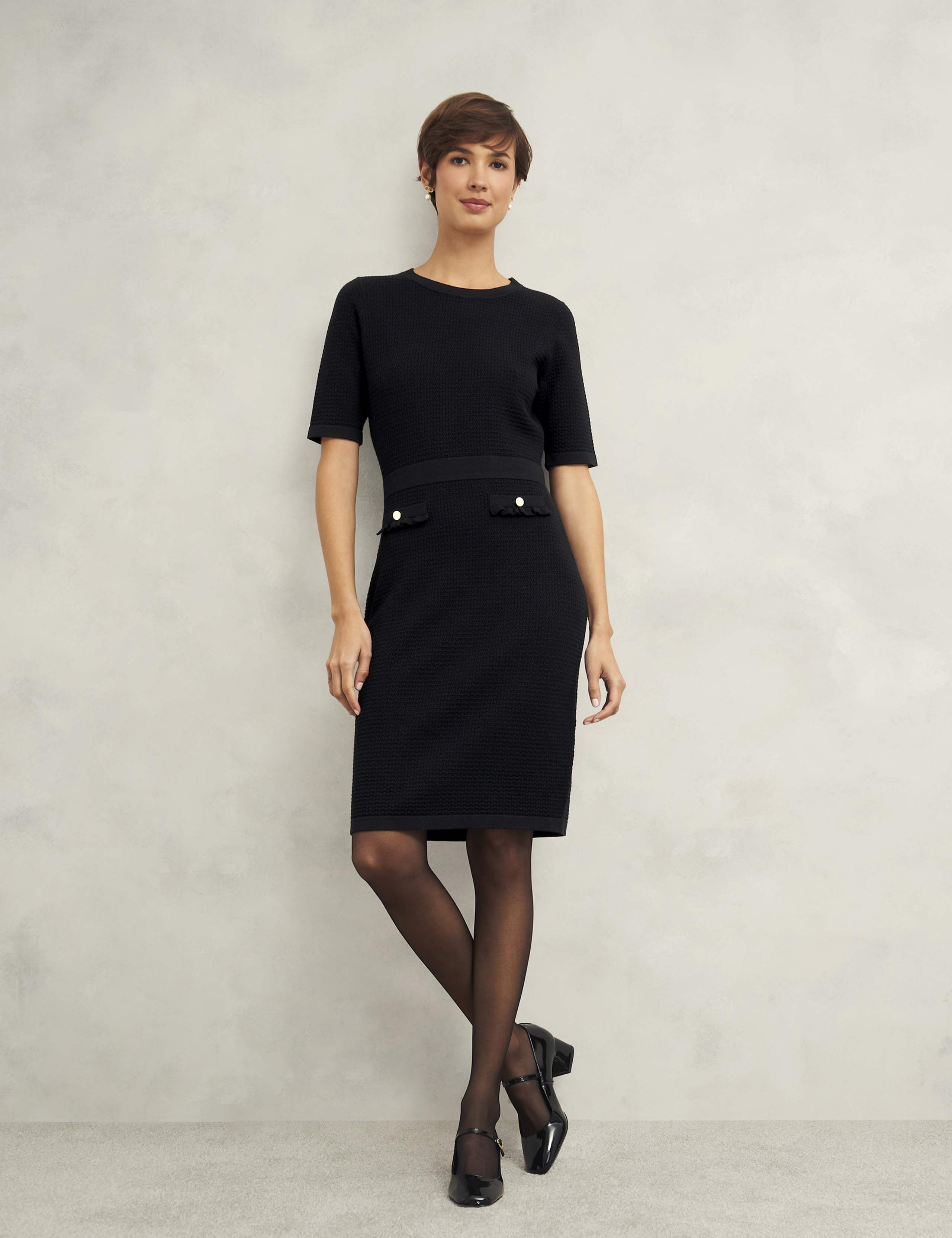 Knitted Textured Knee Length Shift Dress