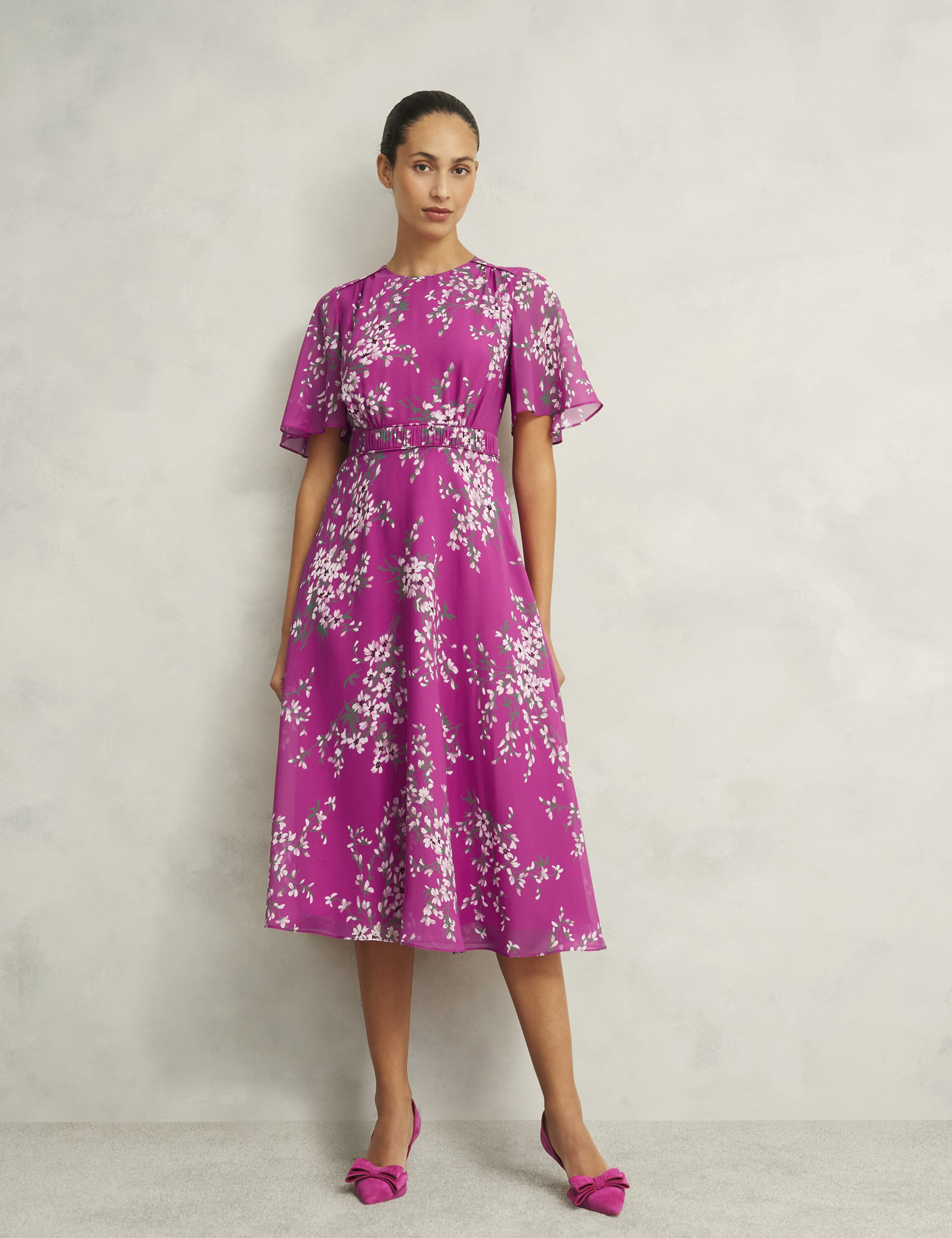 Bronwyn Silk Floral Midi Waisted Dress