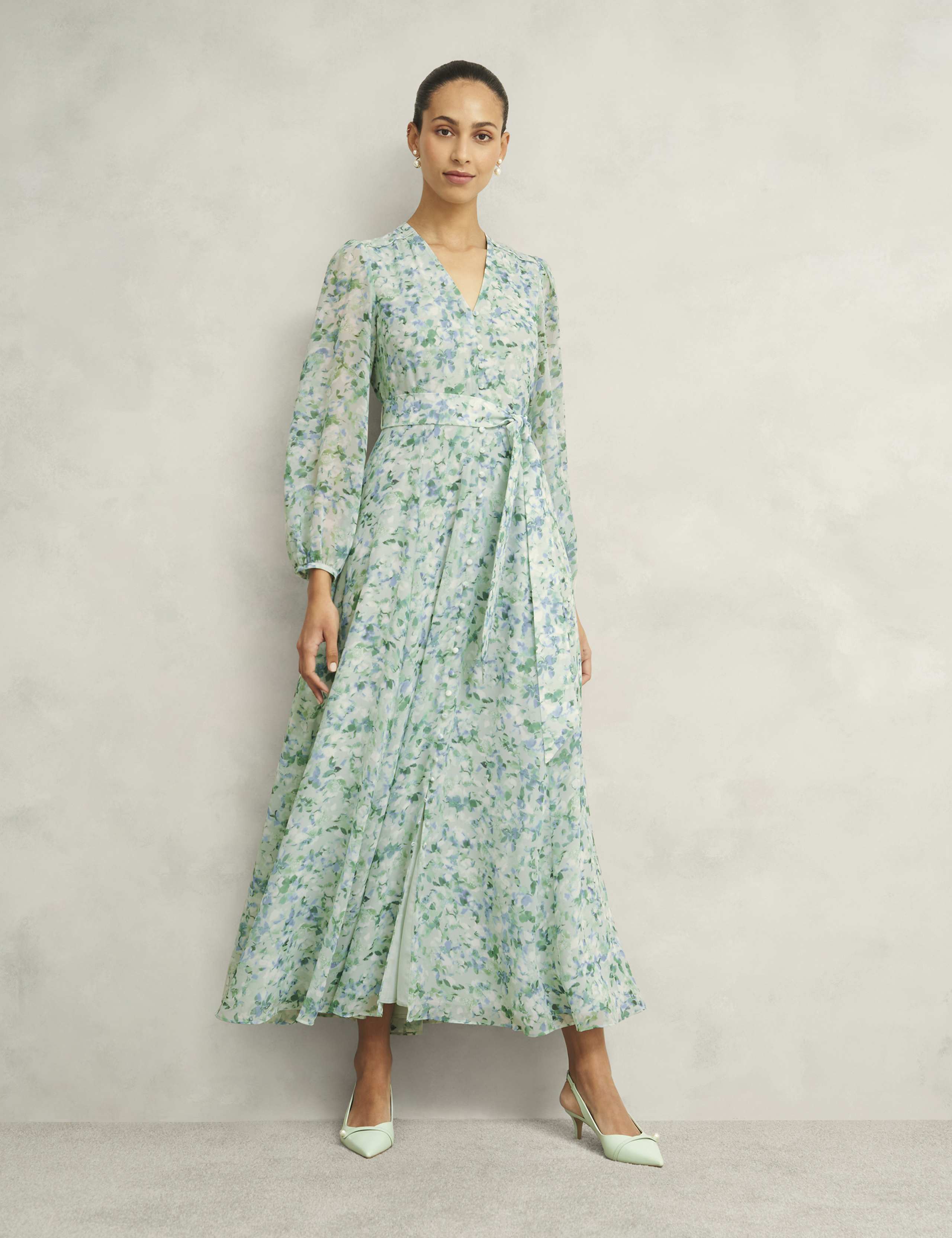 Floral V-Neck Midi Waisted Dress