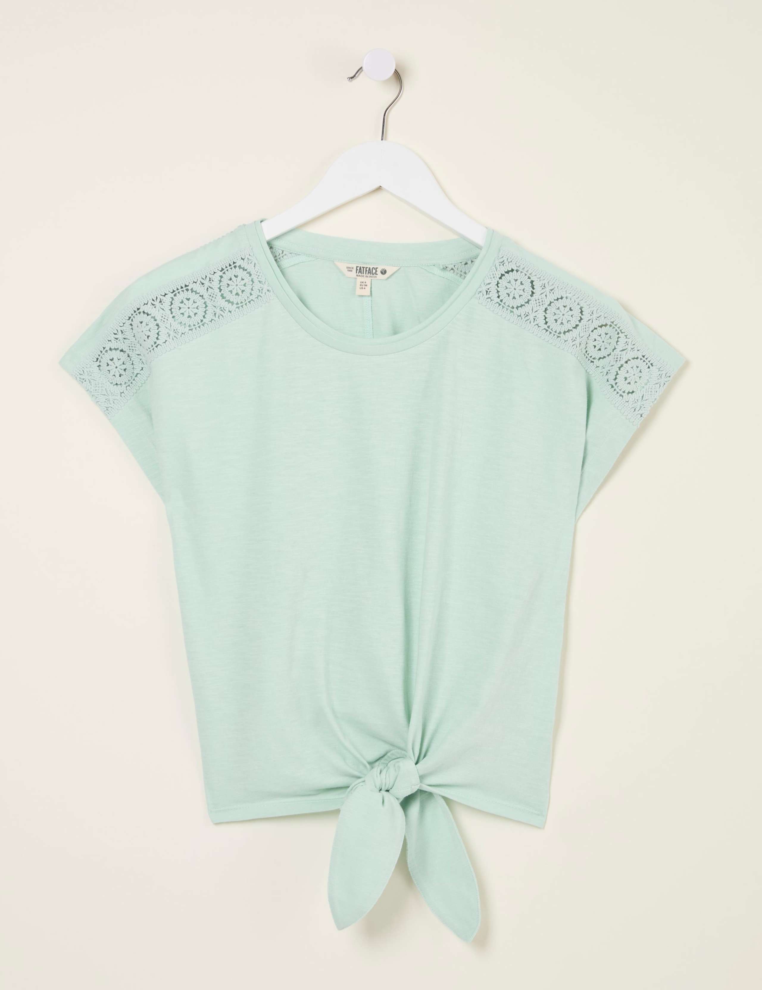 Pure Cotton Lace Detail Tie Front Top