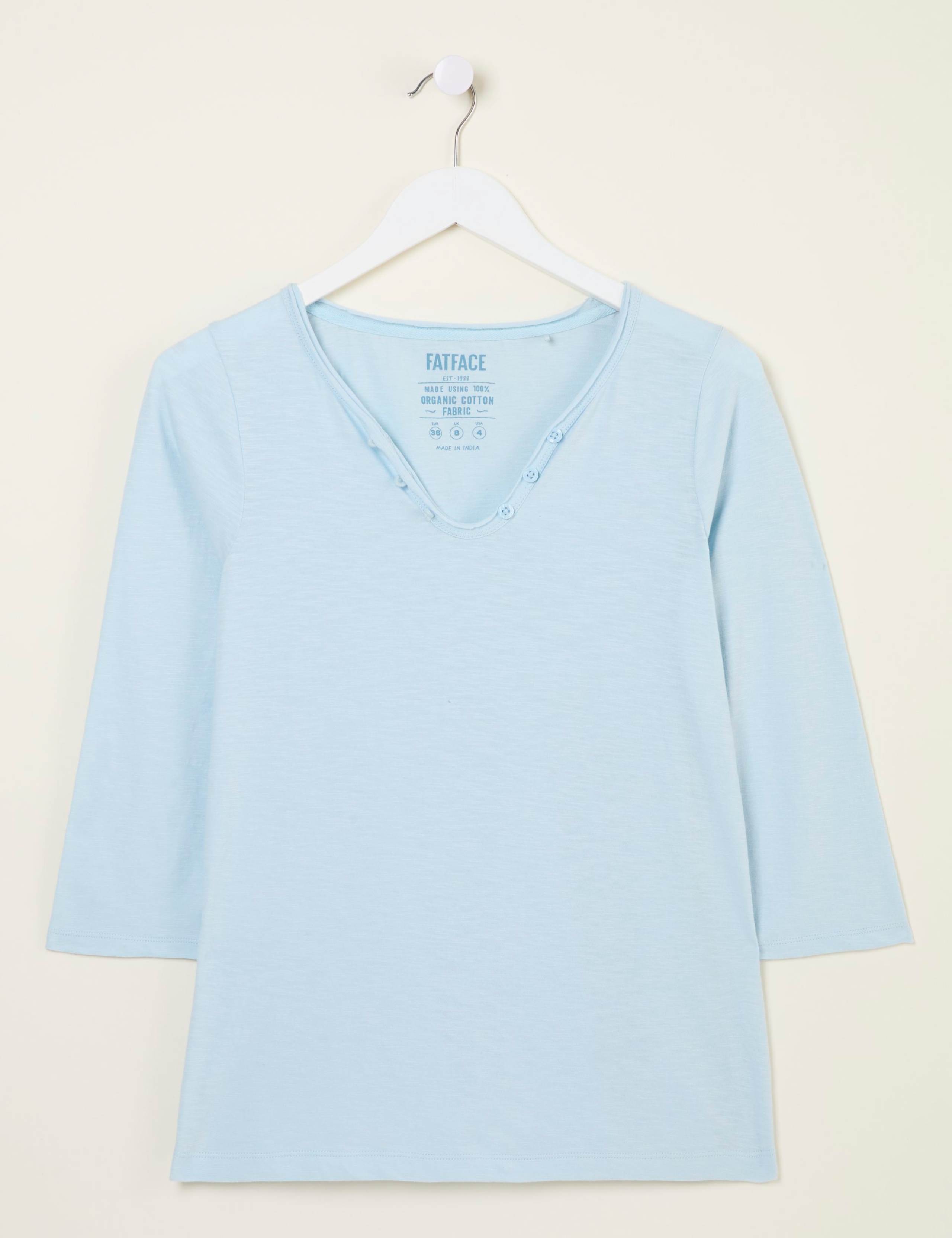 Pure Cotton V-Neck Button Detail T-Shirt