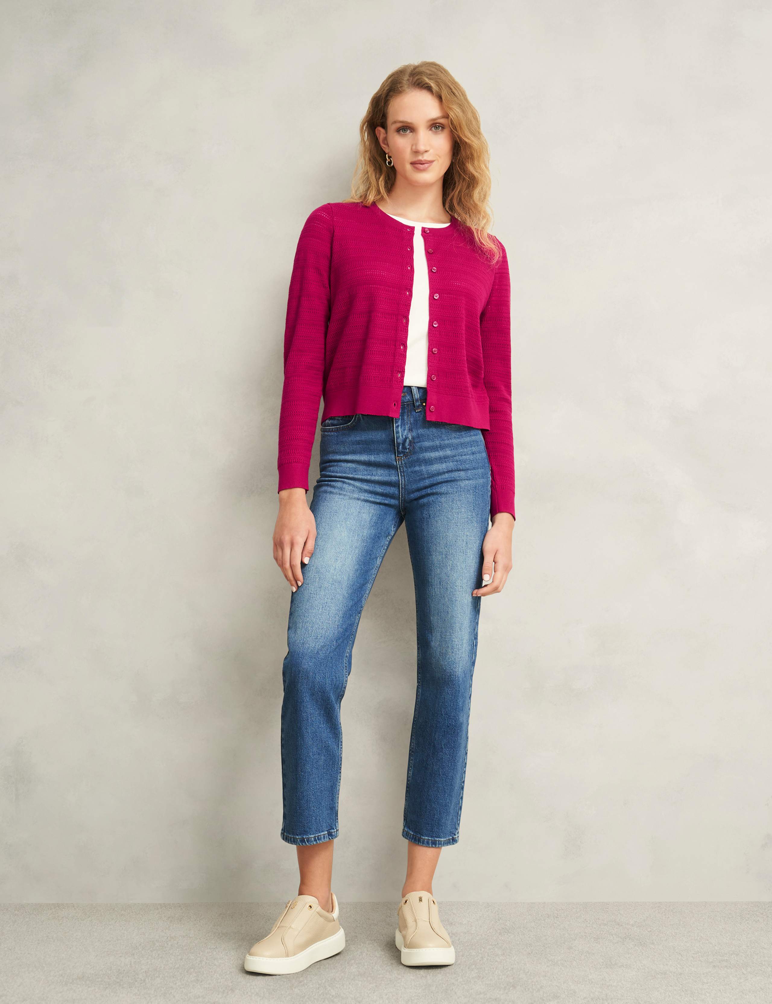 Textured Crew Neck Button Front Cardigan