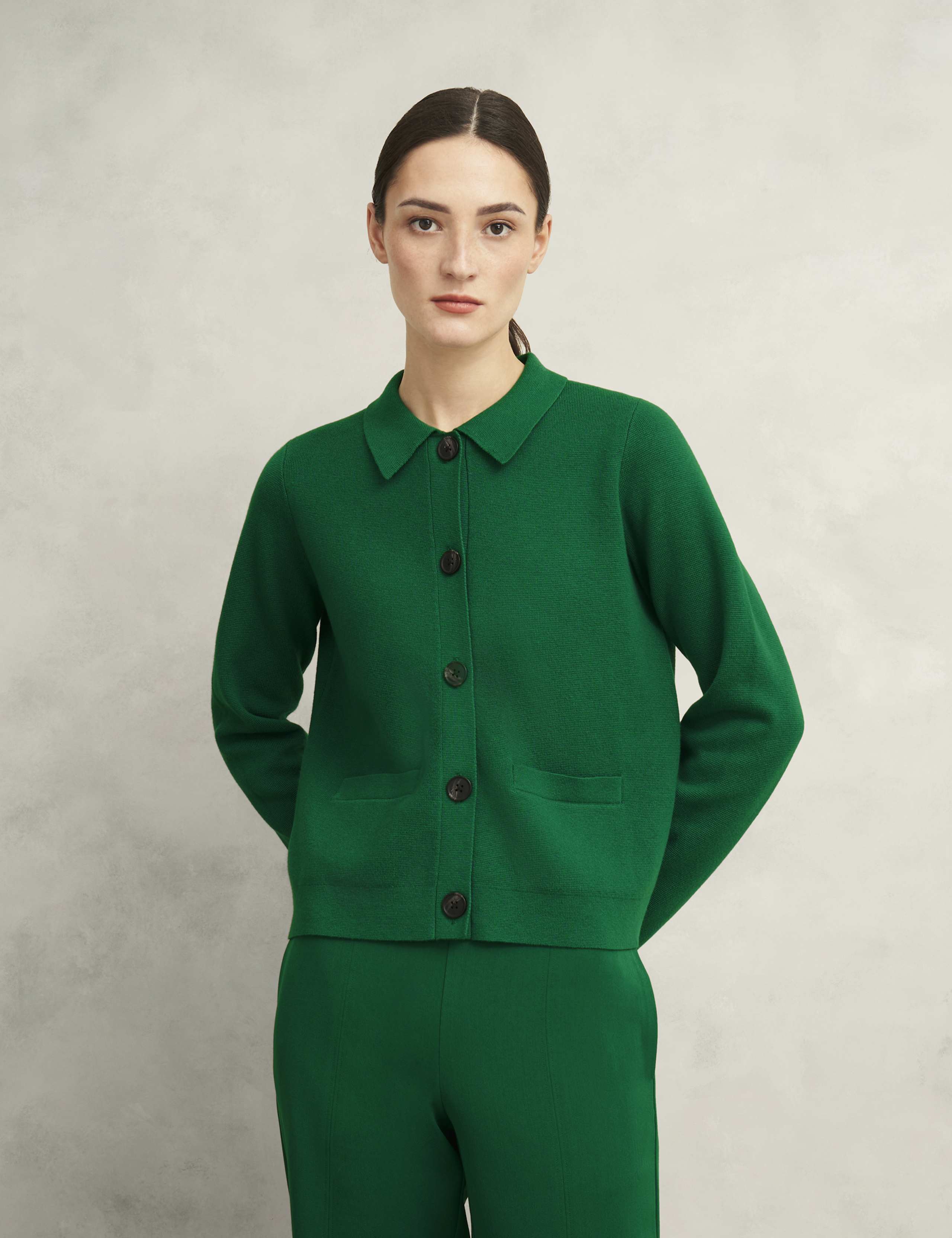 Merino Wool Blend Collared Knitted Jacket