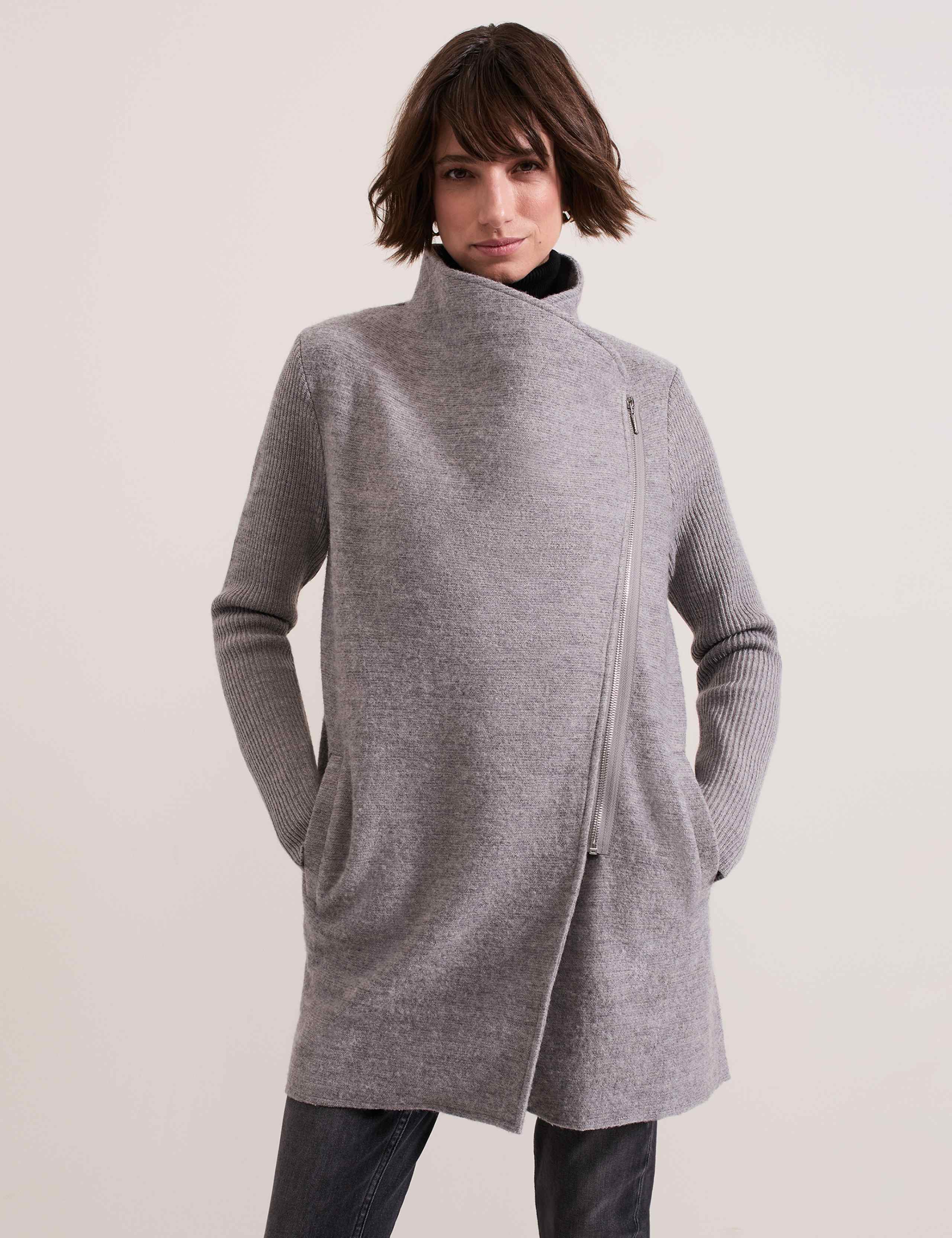 Wool Blend Funnel Neck Coatigan