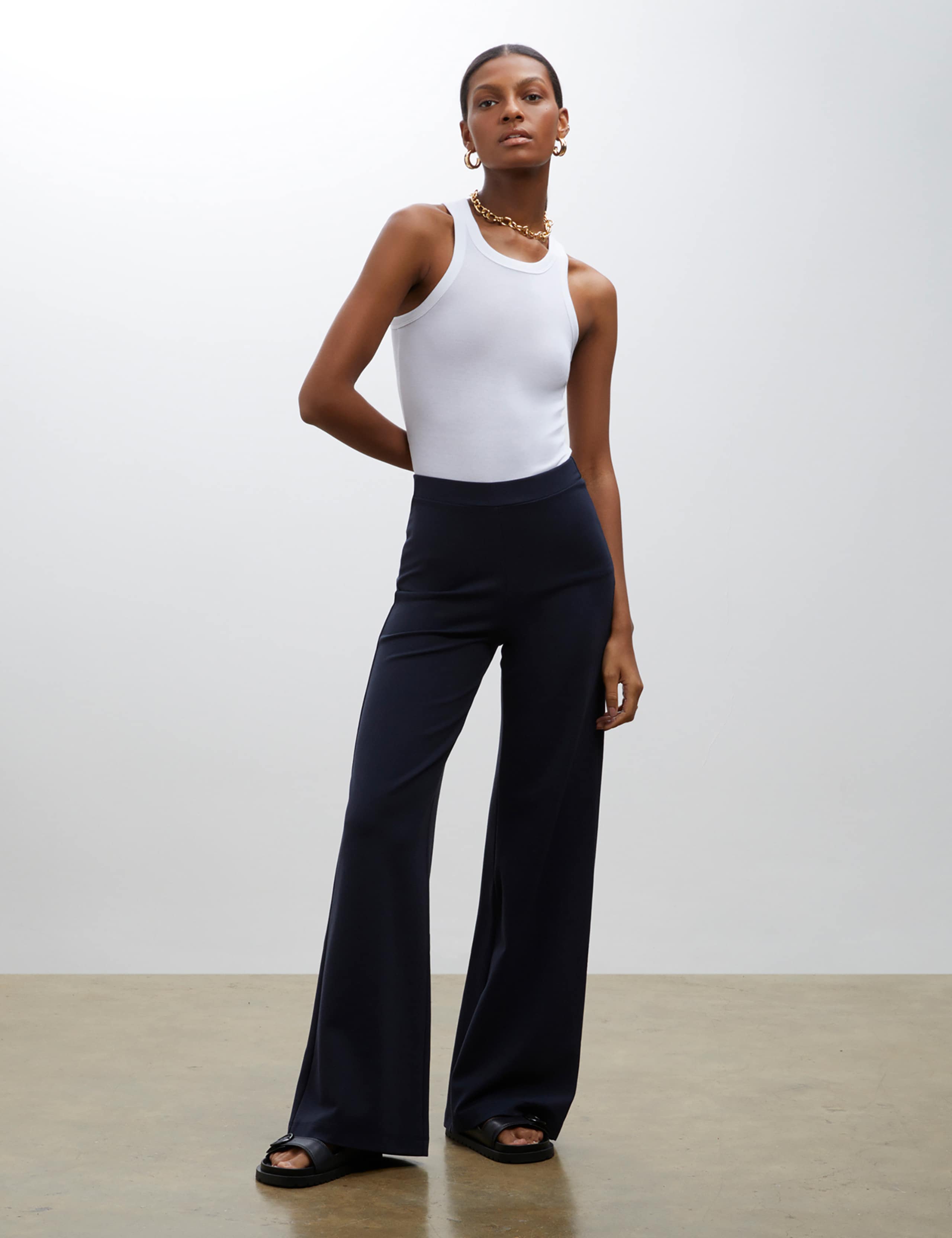 Elasticated Waist Wide Leg Trousers