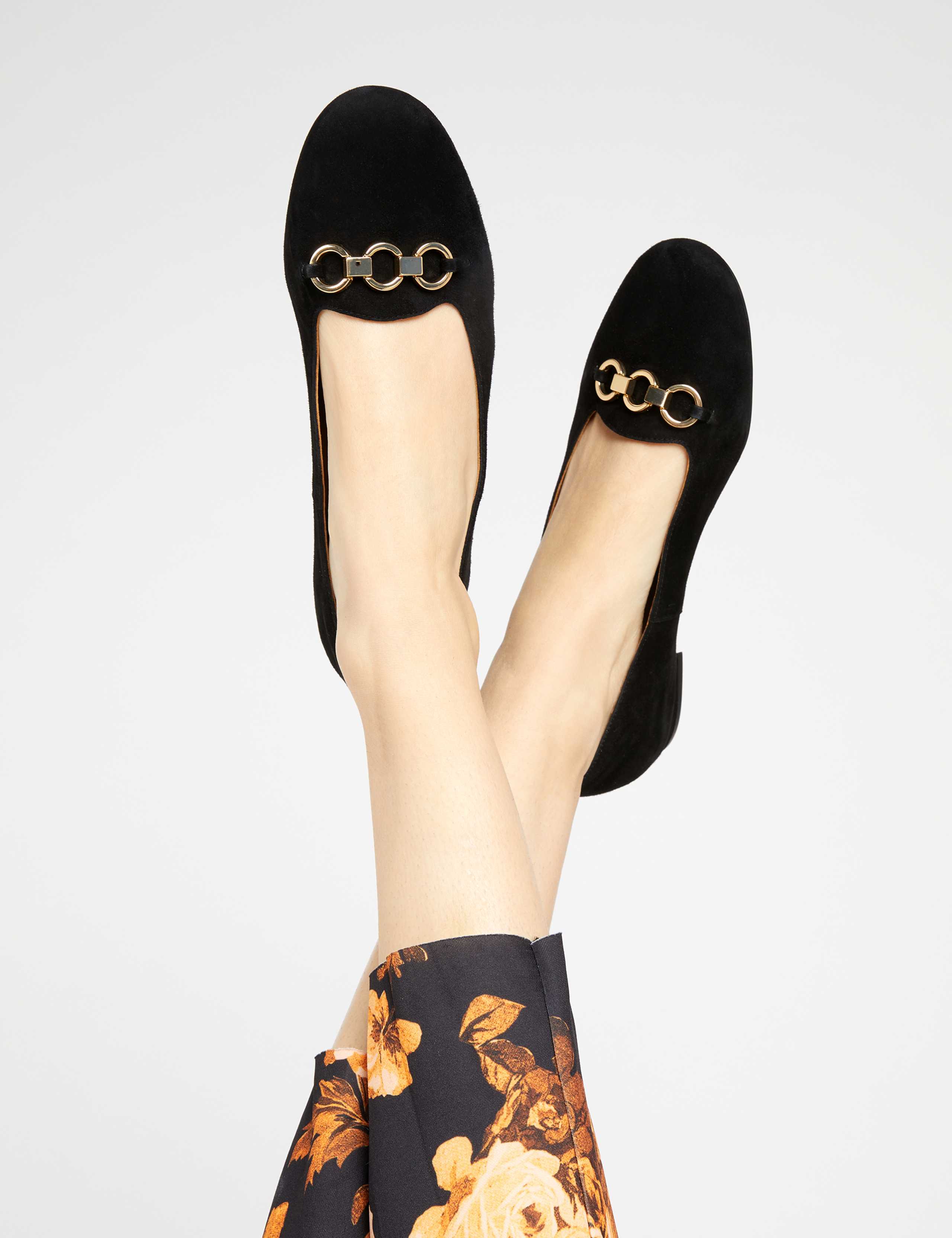Suede Buckle Flat Loafers