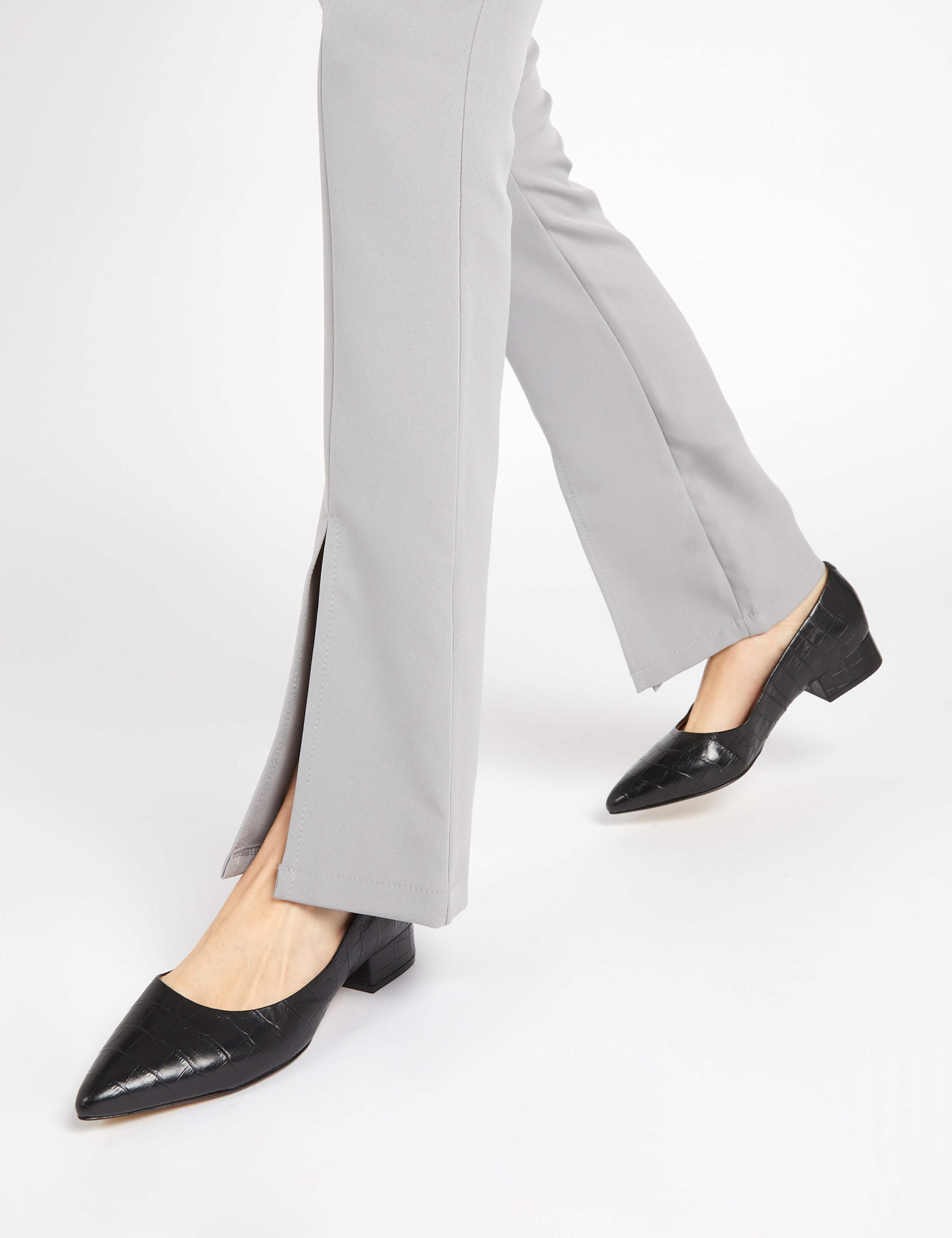 Leather Block Heel Pointed Court Shoes