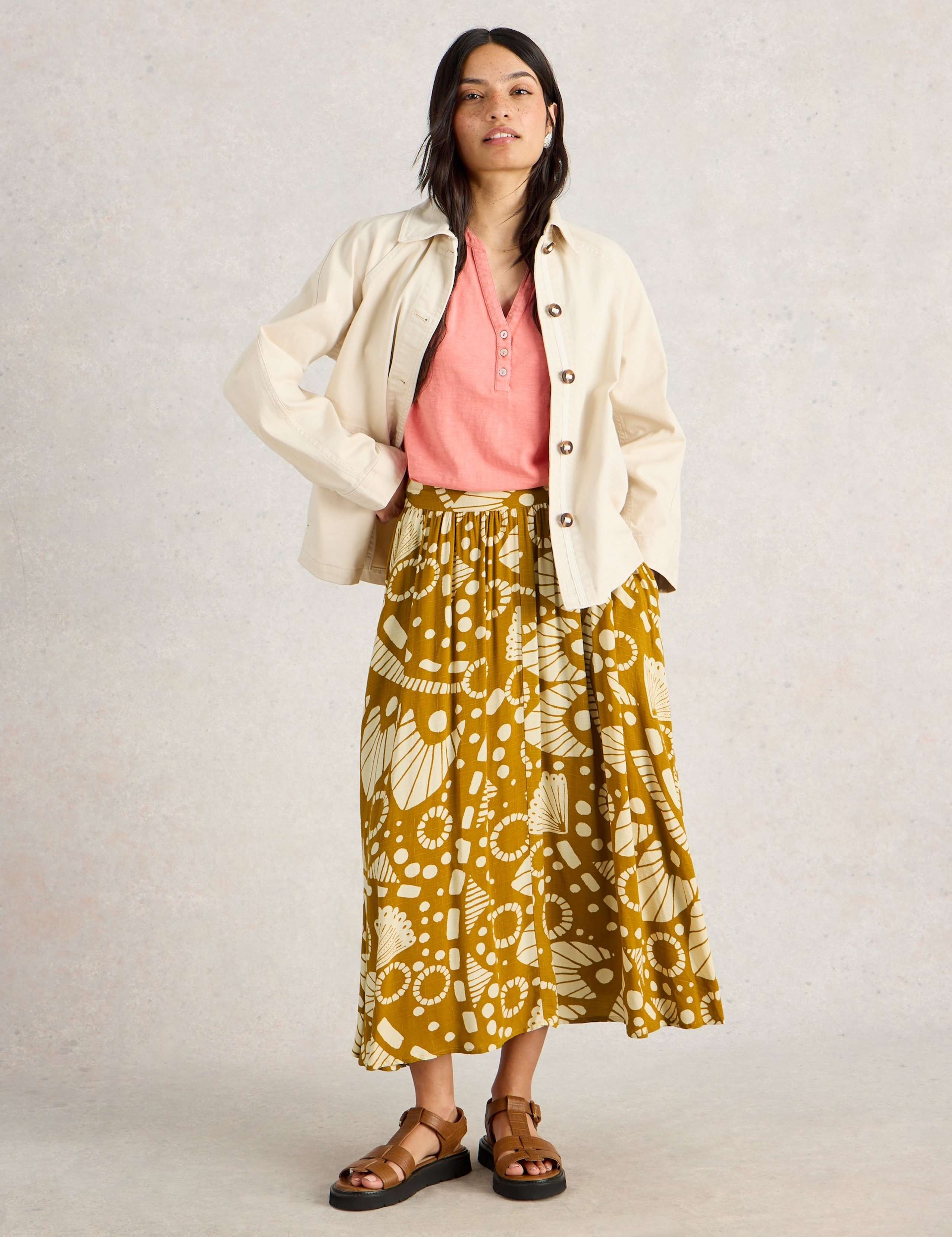 Printed Midi A-Line Skirt