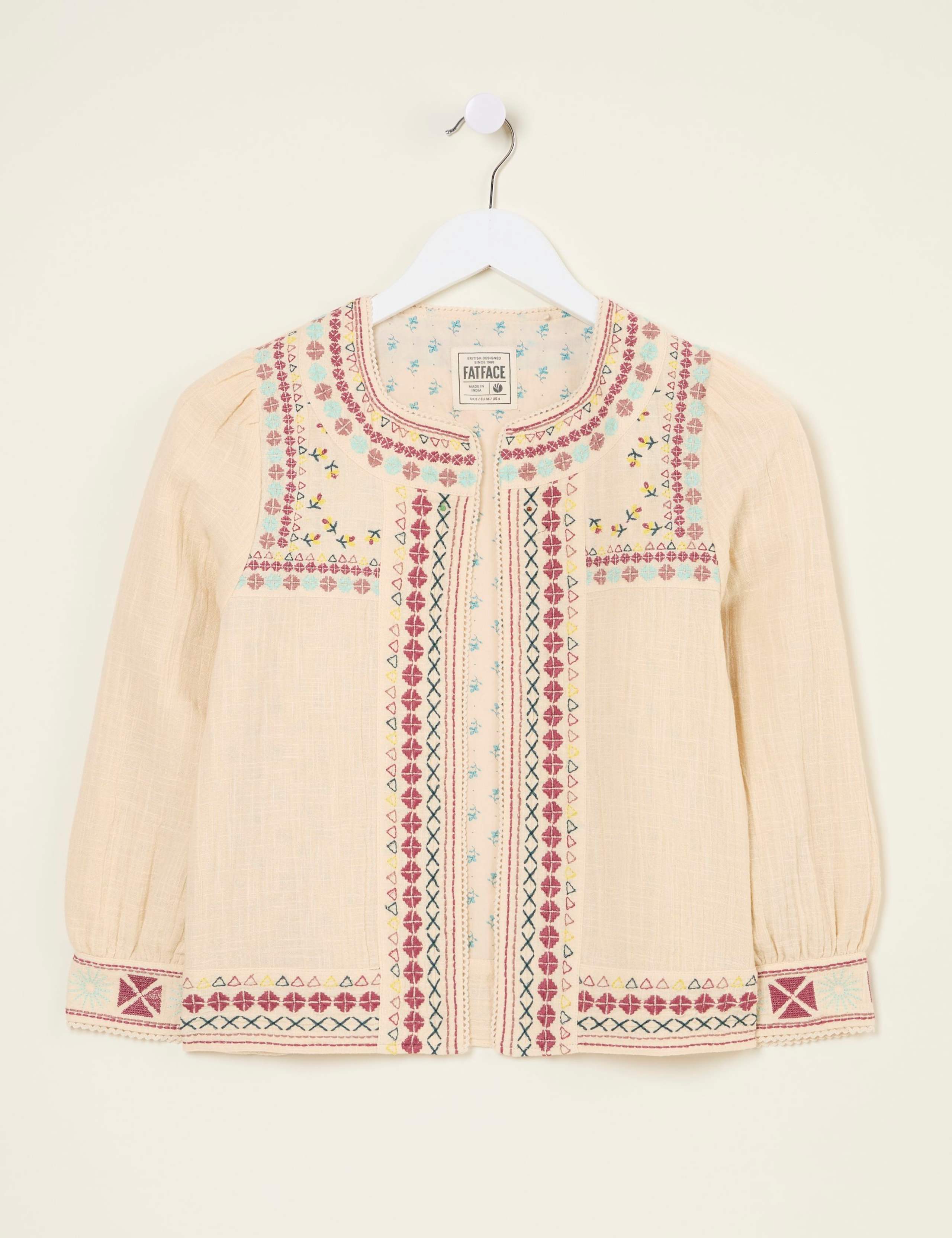 Pure Cotton Embroidered Open Short Jacket